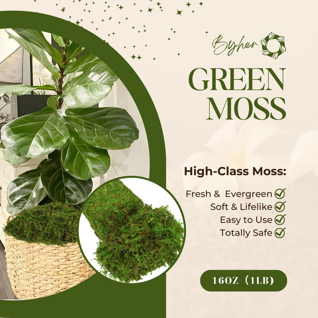Fake Moss for Plants Indoor, 16OZ Green Moss for Crafts, Artificial Moss for Fau