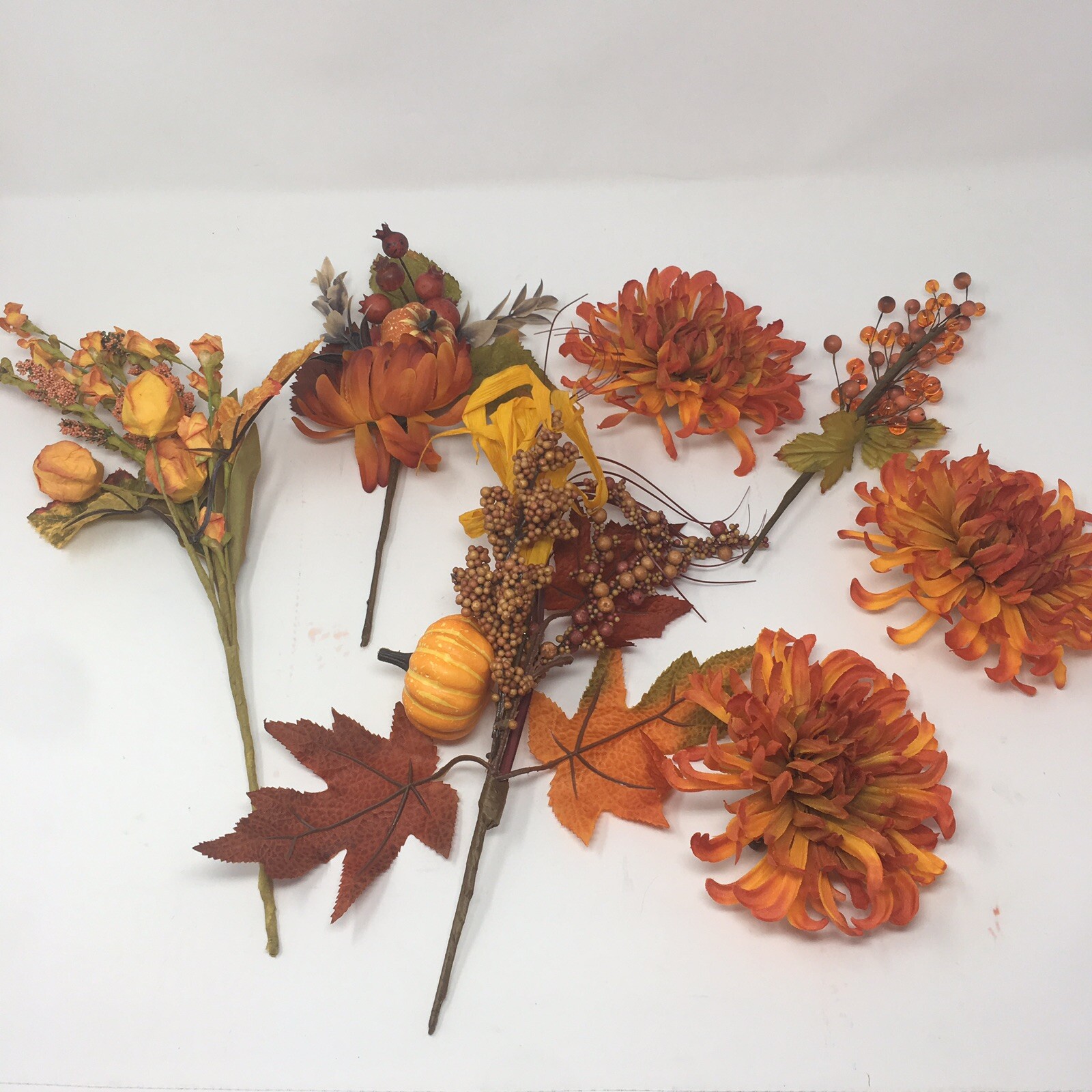 Fall Berry & Twig Silk Flower Stem bunches and 3 pin on flower rounds orange lot
