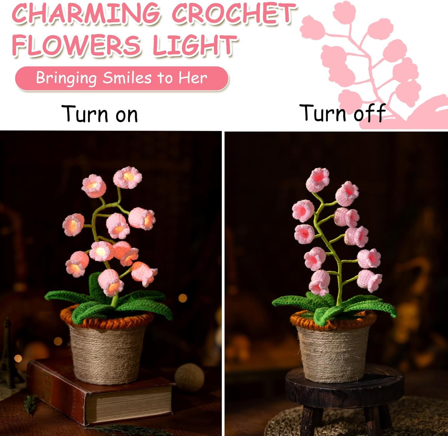 Lily of The Valley Lamp, Crochet Artificial Flowers with Night Lights, Cordle…
