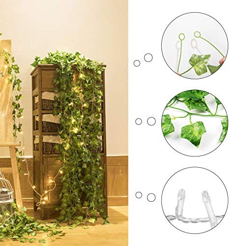 84Ft 12 Pack Artificial Ivy Leaf Plants Vine with 80 LED String Light,Green