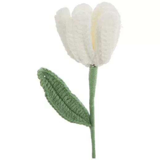 16 Inch Cottogecore Style White Crochet Tulip Spring Floral Pick Crafting