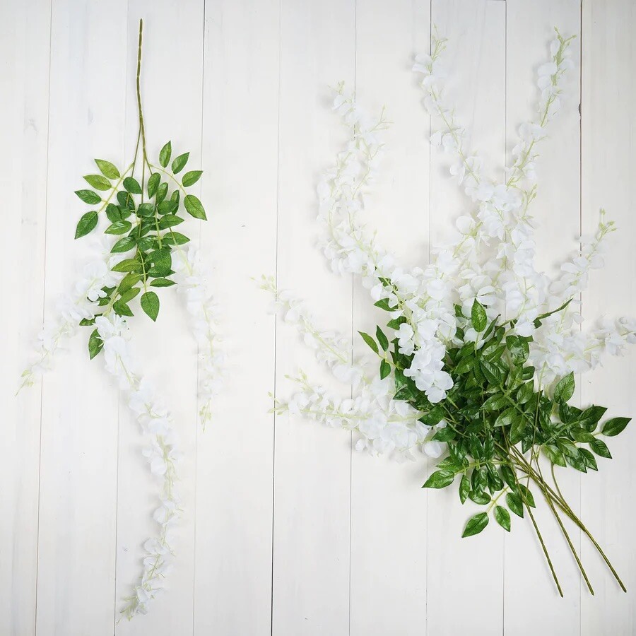 12 Pack 44″ White Artificial Silk Hanging Wisteria Flower Vines