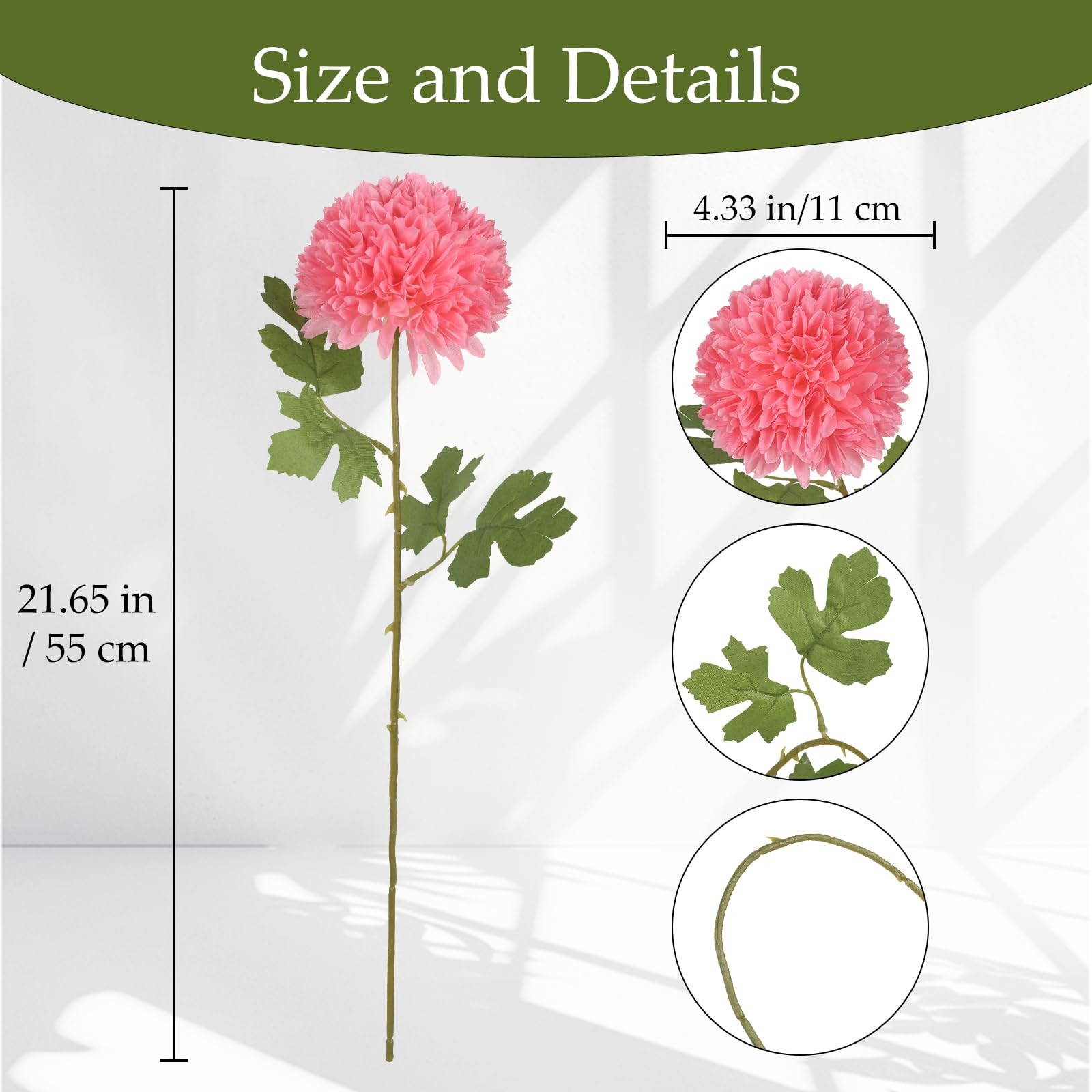 6PCS Artificial Chrysanthemums Flowers 21.6” Deep Pink Large Faux Mums Bouqu…