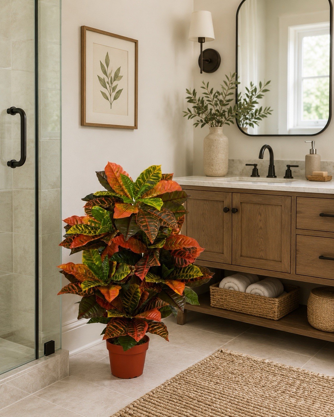39” Artificial Croton Autumn Plant Lifelike Touch Fall Home Office Decor.