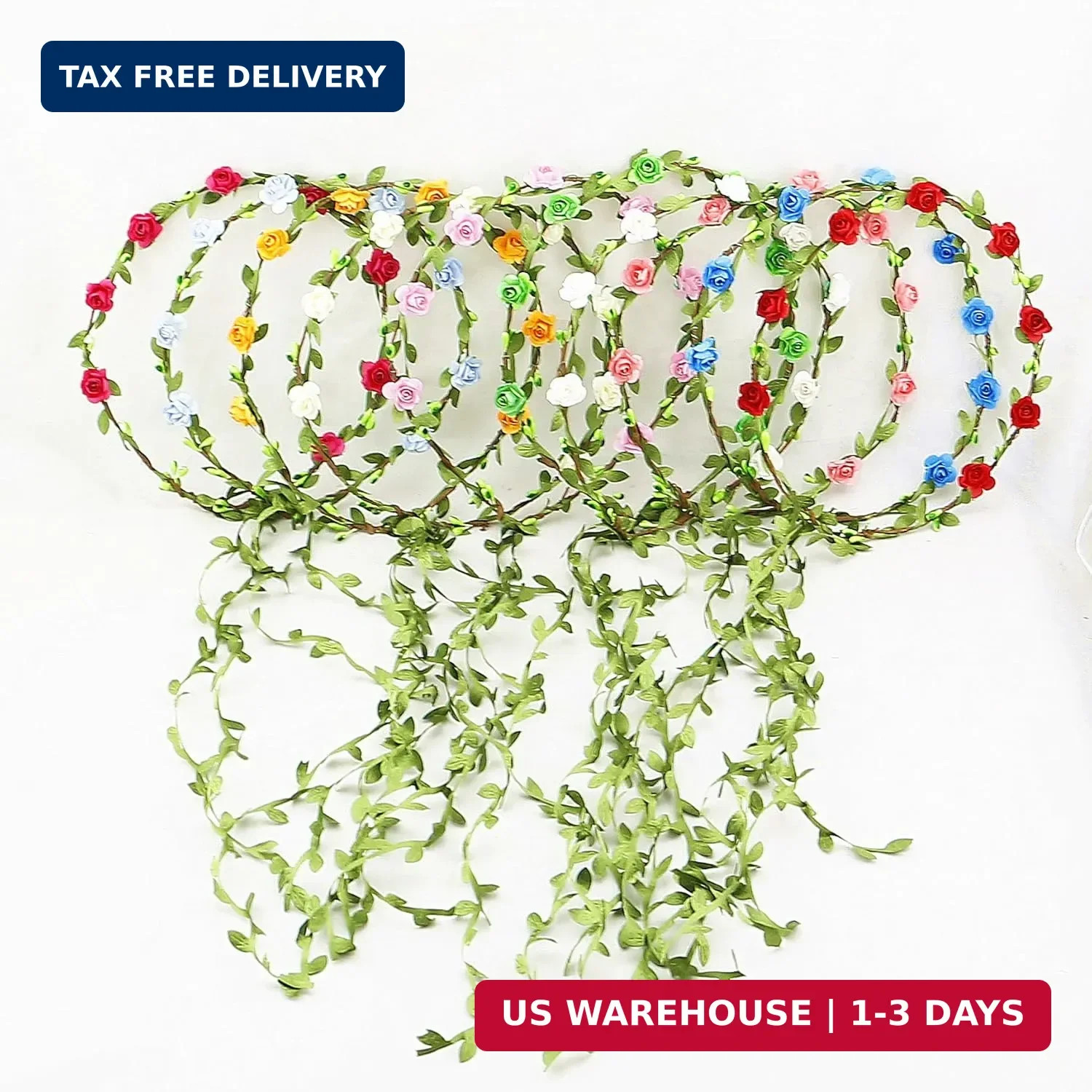 10 PCS Flowers Crown Floral Garland Headband Rose Flower Wreath For Travel And W