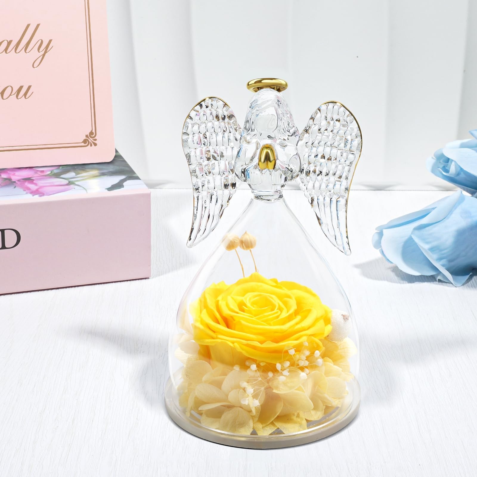 Yamonic Mom Birthday Gifts for Mom,Angel Figurines with Real Rose Gifts for H…