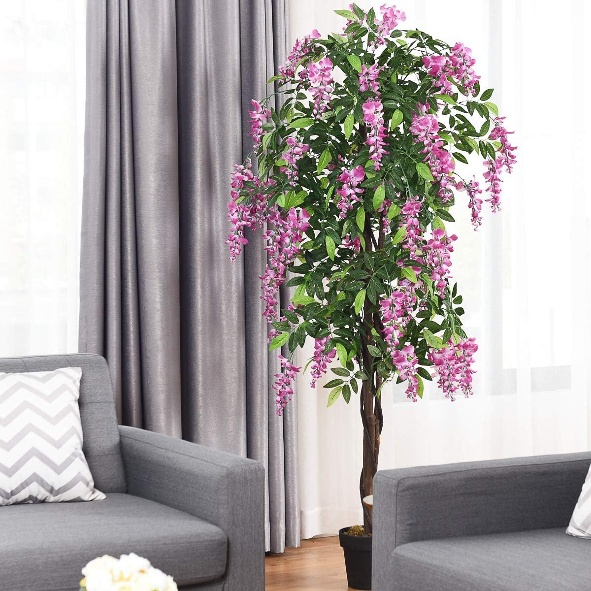 6FT Ficus Artificial Tree, Fake Wisteria Tree in Nursery Pot, Greenery Faux Floo