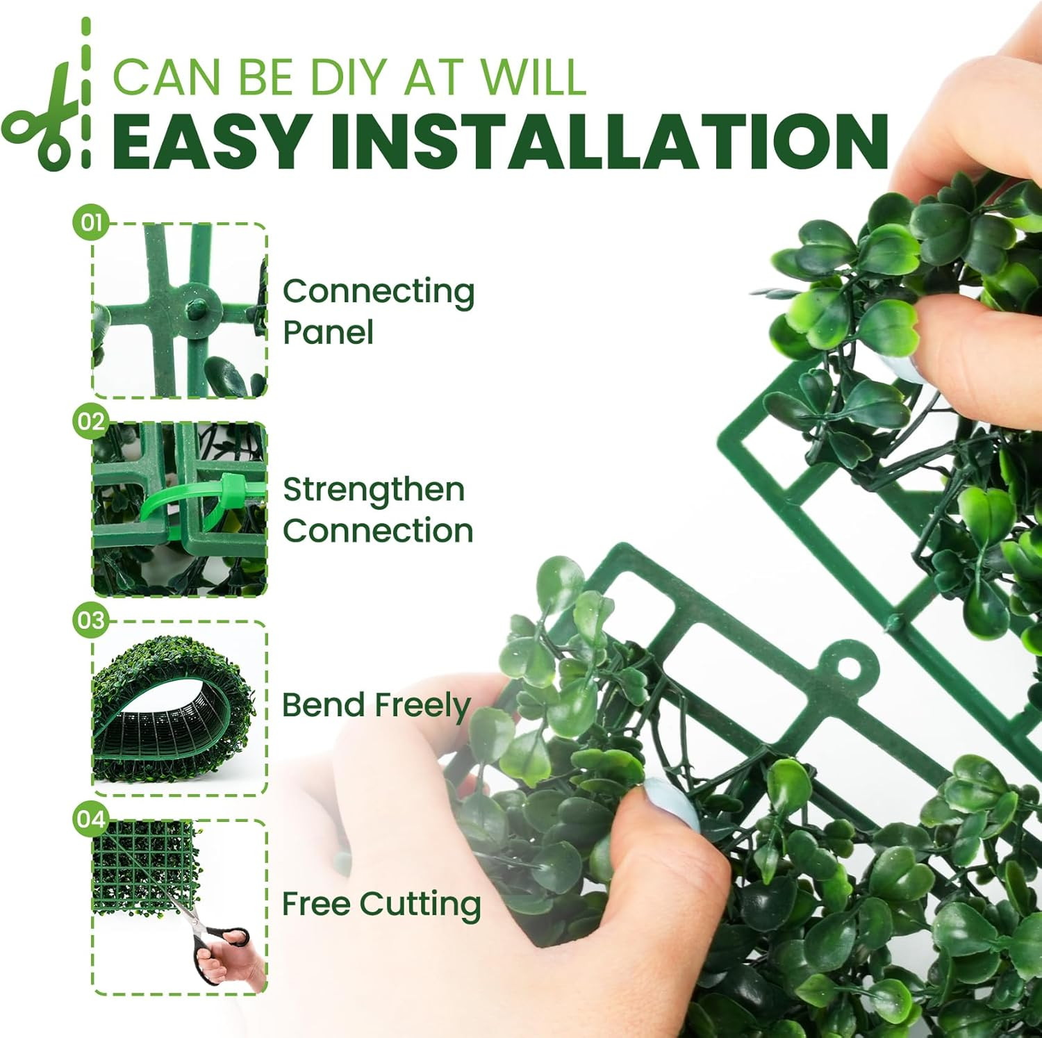 24 Pack 10×10 Artificial Boxwood Hedge Wall Panels Privacy Fence Green Decor