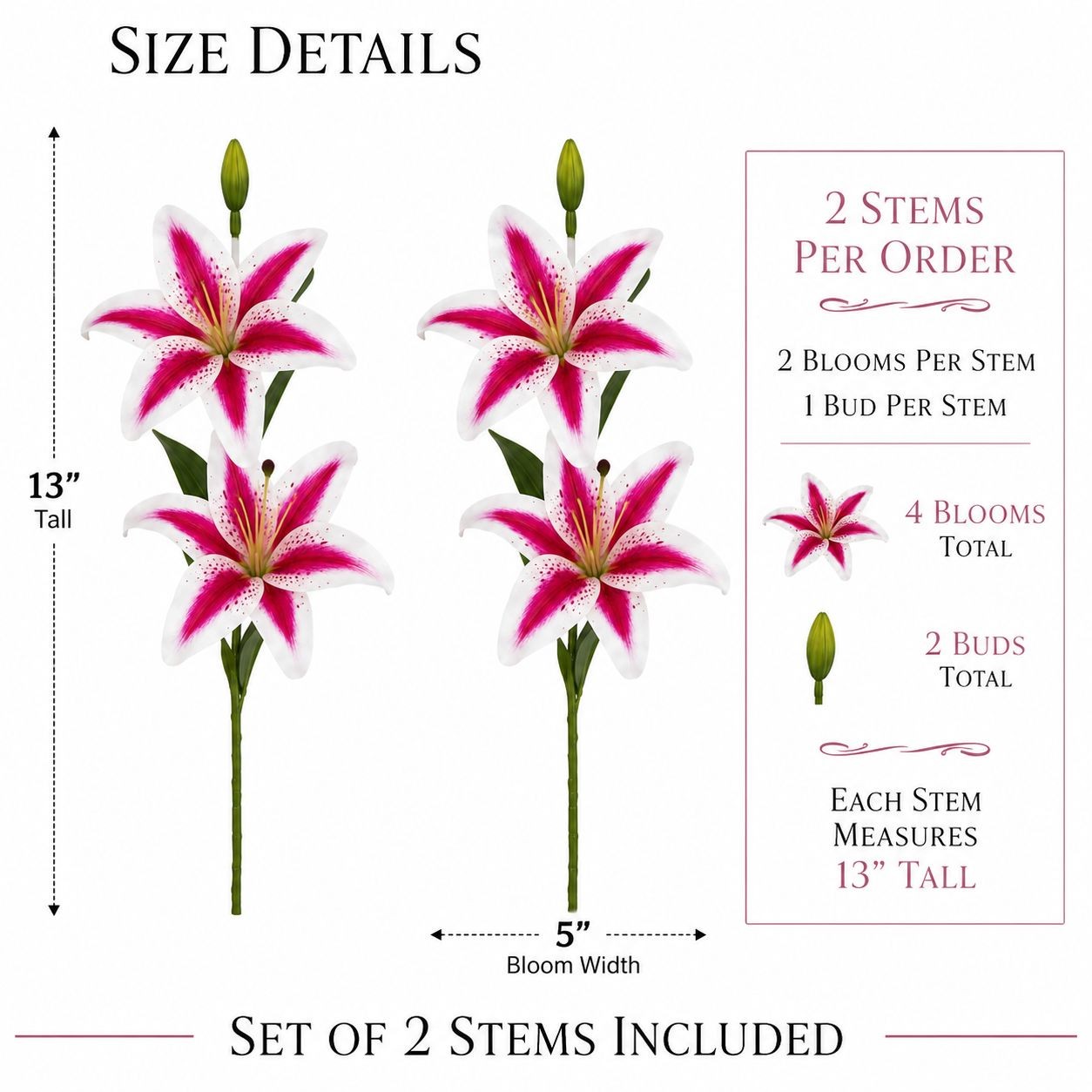 Real Touch Pink Stargazer Lily Stems Set of 2, Artificial Stargazer Lilies, Faux