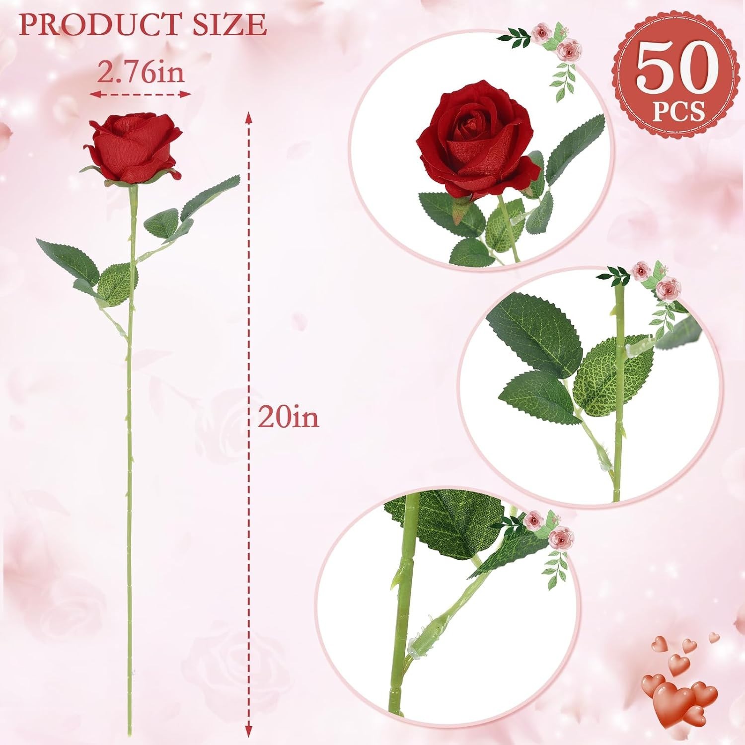 50 Pcs Artificial Roses in Bulk – Realistic Silk Flowers