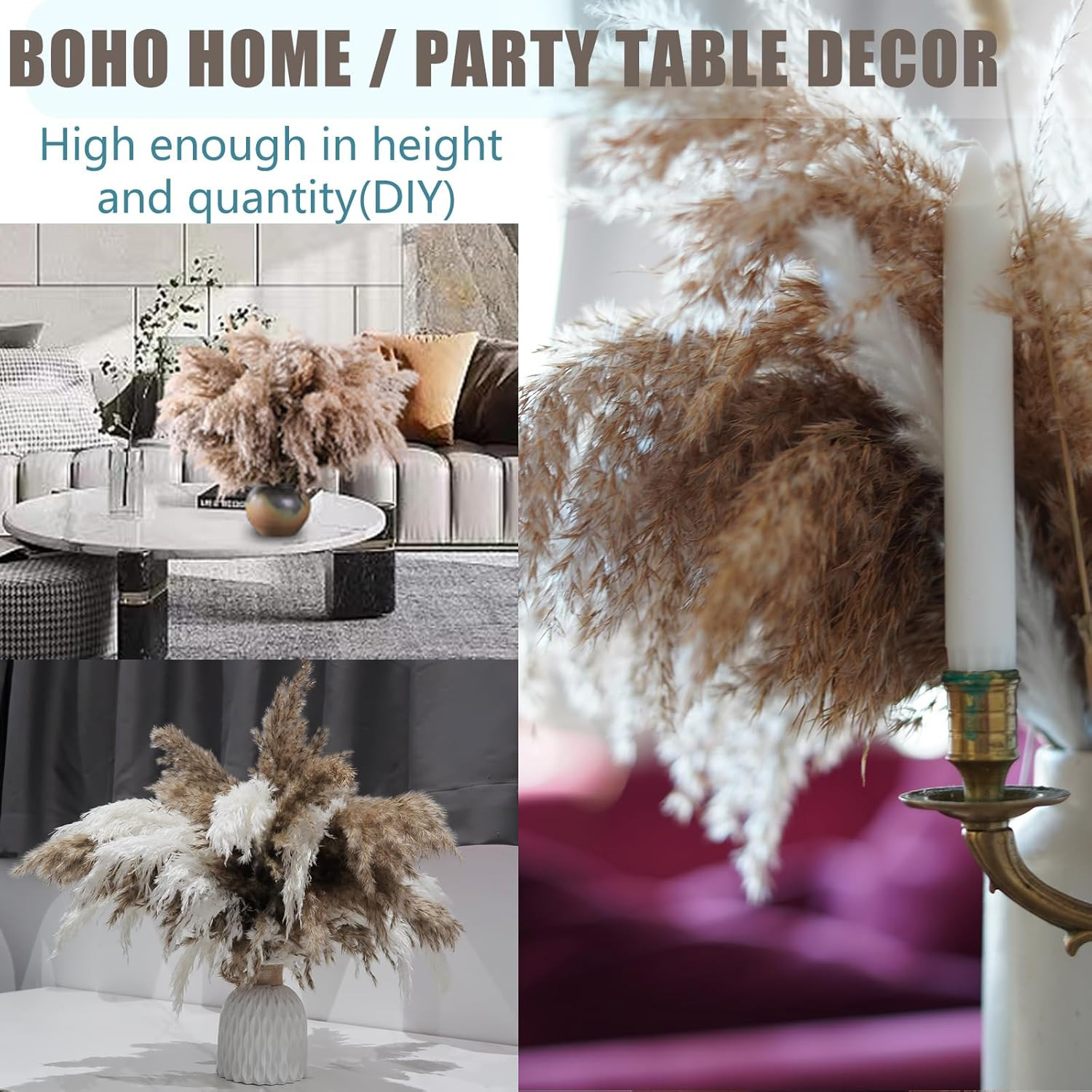 17 Inch 20 Stems Natural Pampas Grass Decor – Tall Fluffy Pompas Grass for Floor
