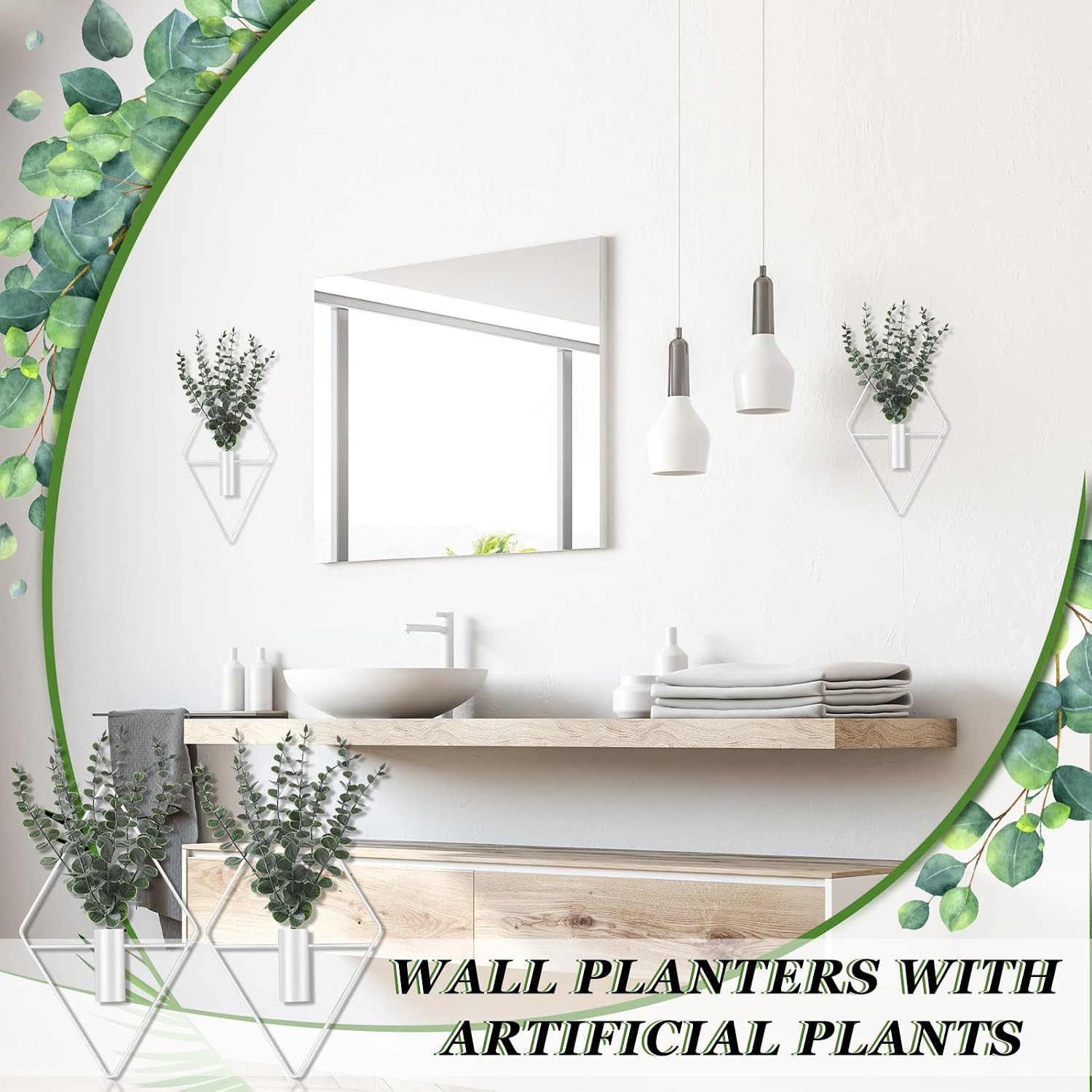 4 Pcs Hanging Planters with Artificial Eucalyptus Metal Hanging Vase Indoor Plan