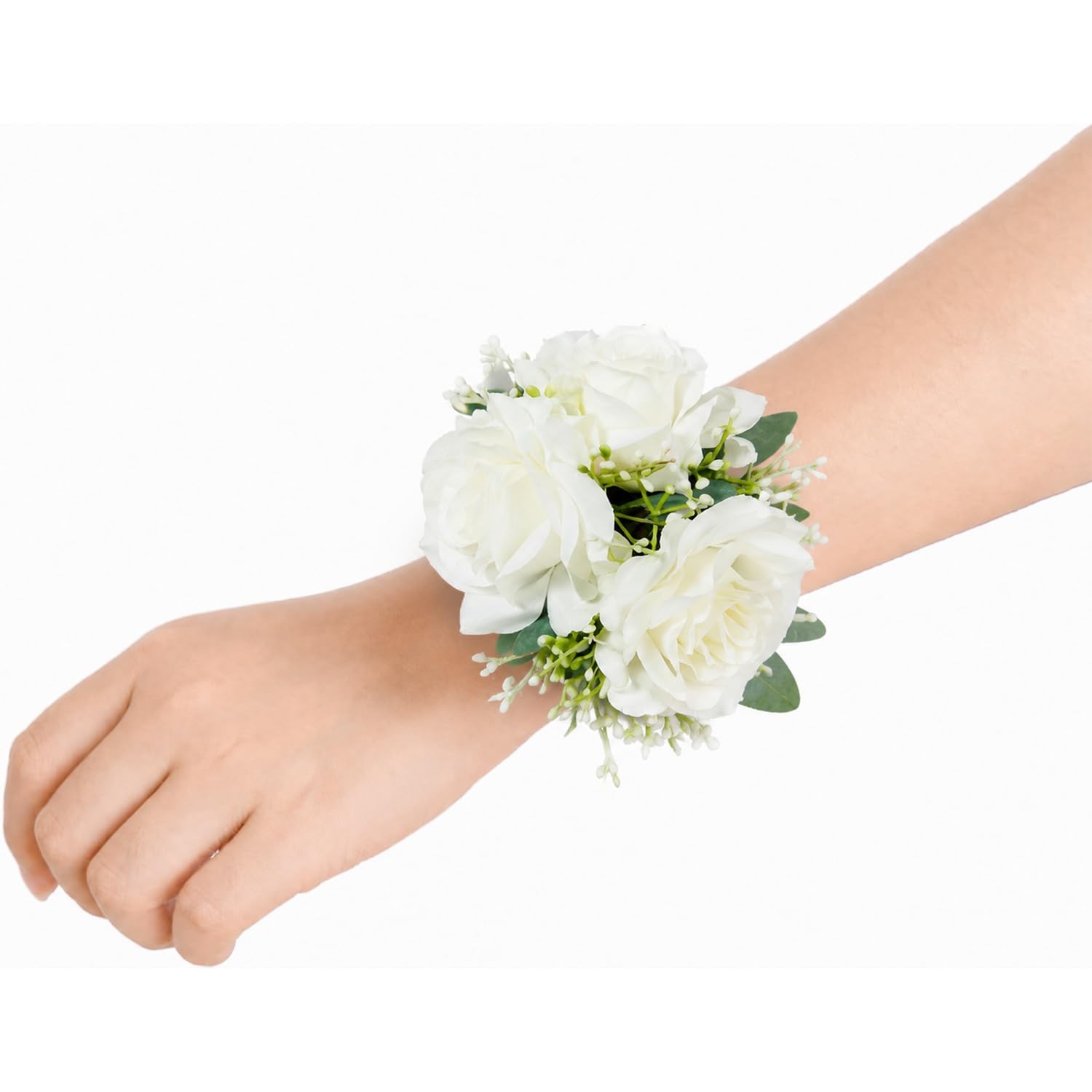 2 PCS White Rose Wrist Corsage For Wedding Prom Homecoming Bridal Flower