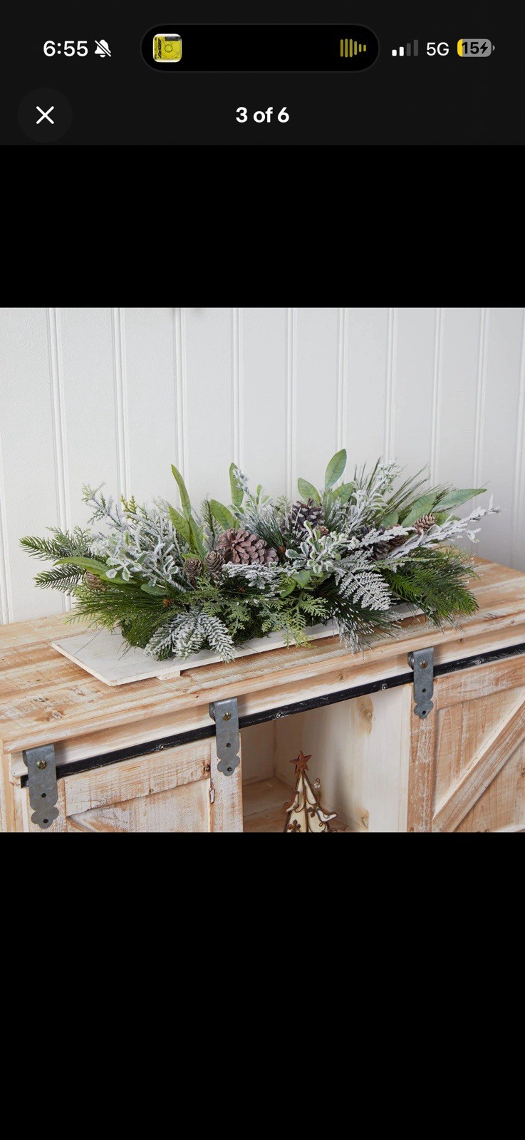 Nearly Natural 26″ Flocked Winter Christmas Arrangement on Wood Cutting Board