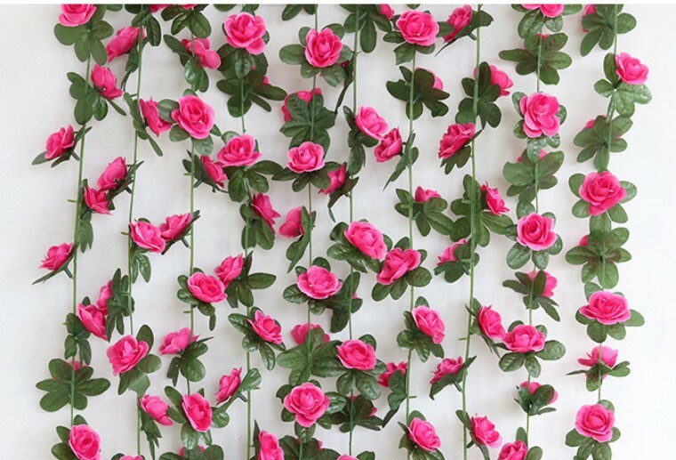 Artificial Rose Red Small Flowers Vine Wall Wedding Garland (90″ each)