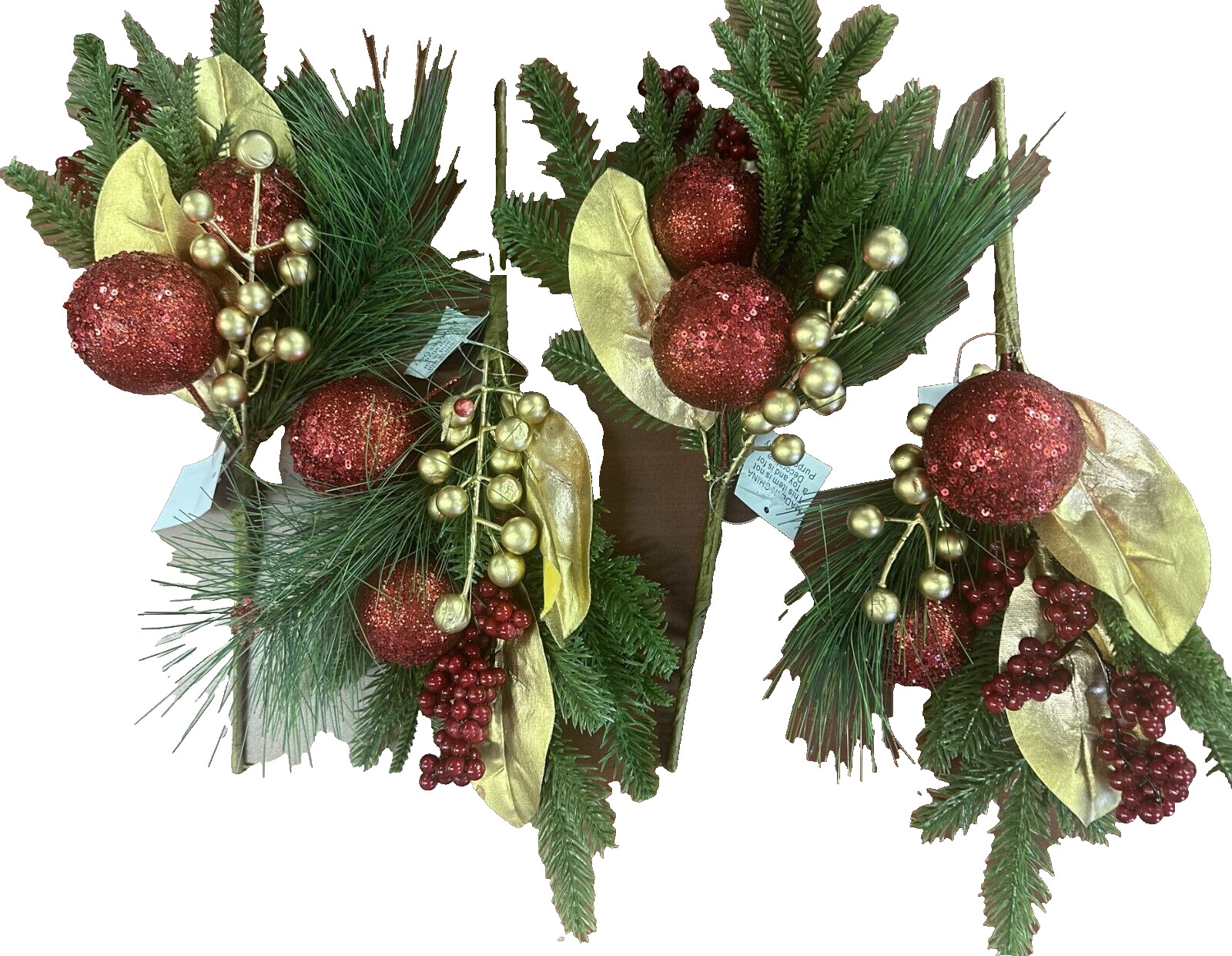 NEW Set of 4 Ornament, Pine and Berry Picks by Valerie in RED H468253