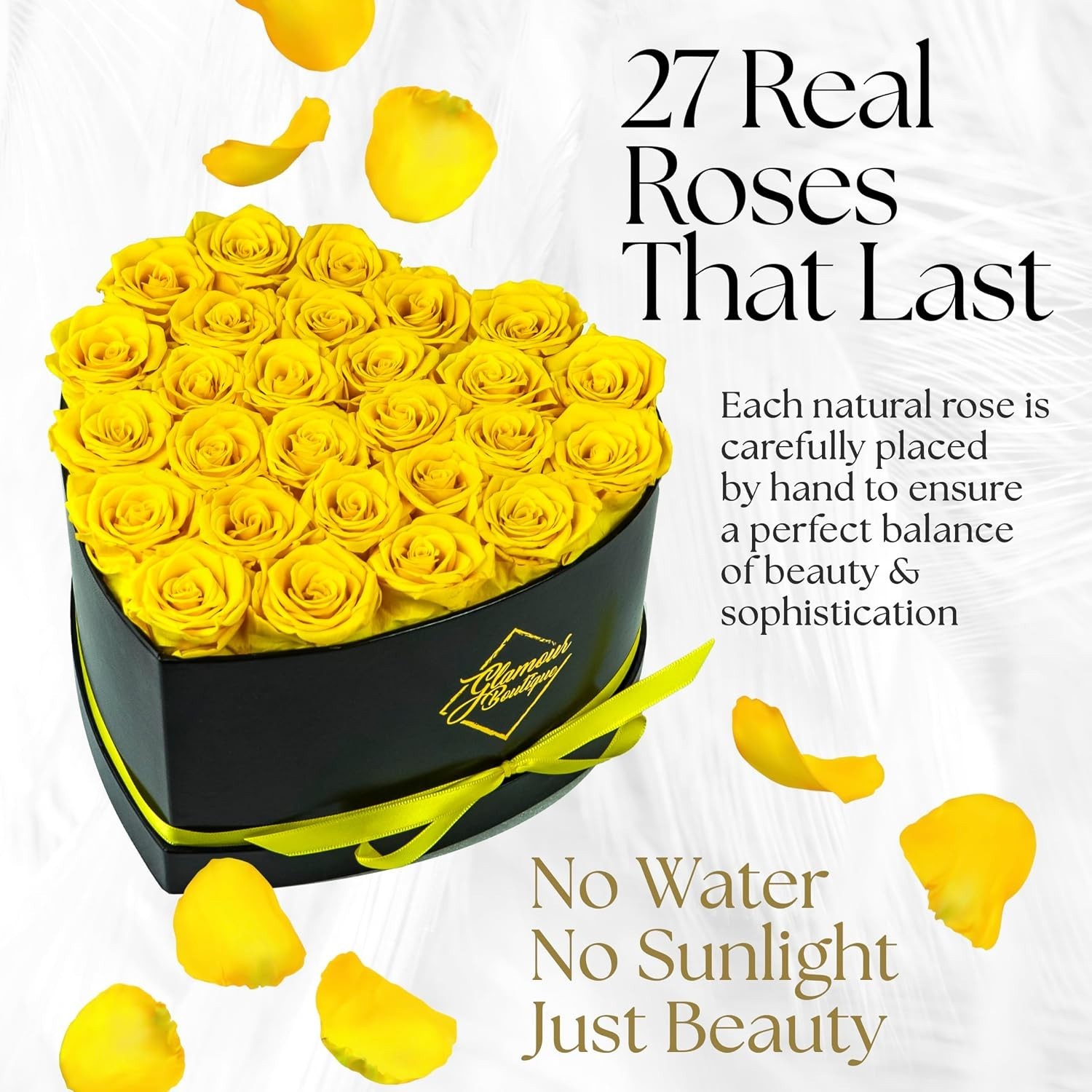 Eternal 27 Yellow Roses Heart Box – Preserved Flowers Gift for Her