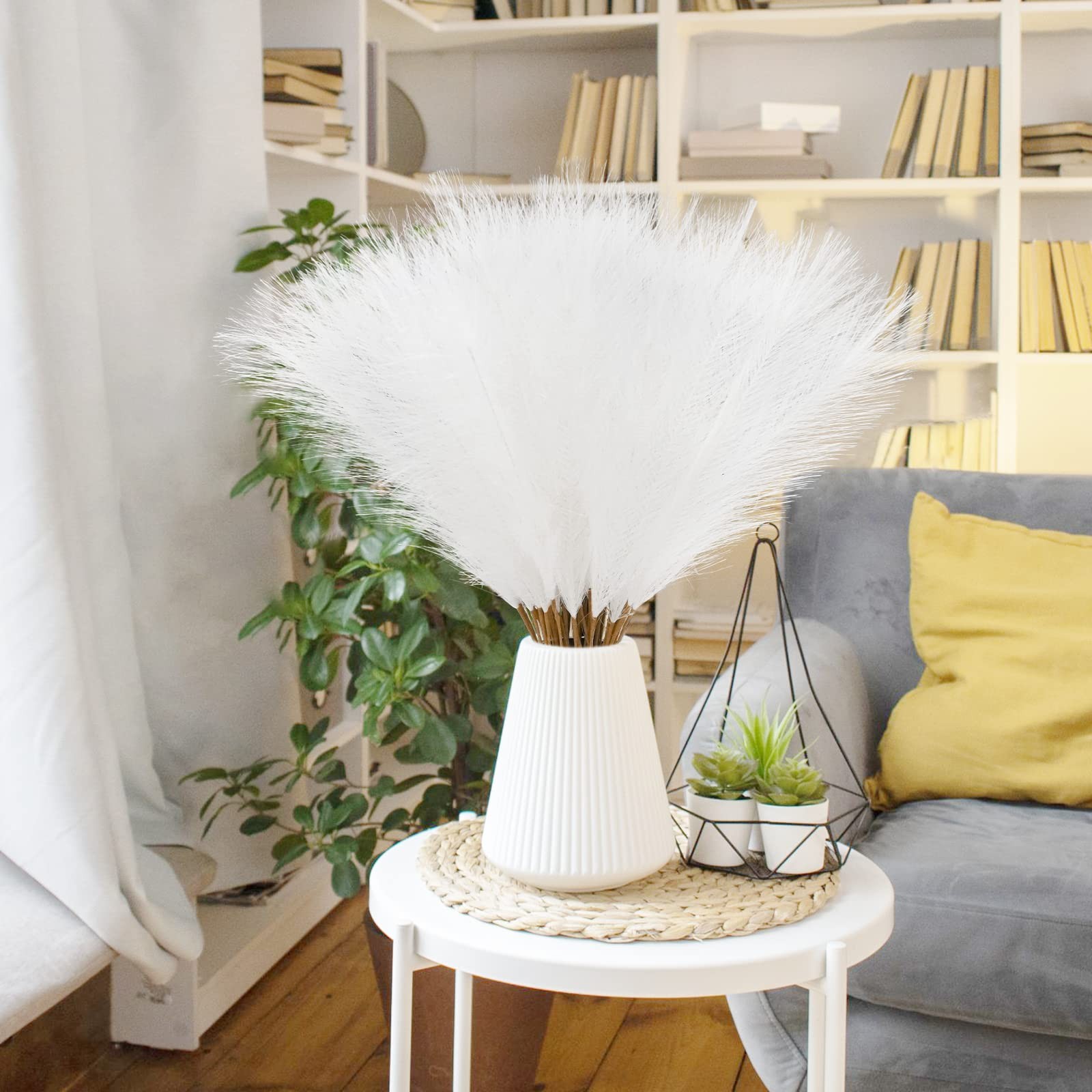 50pcs White Faux Pampas Grass Decor, 21.6″ Short Artificial Pompous Grass Flo…