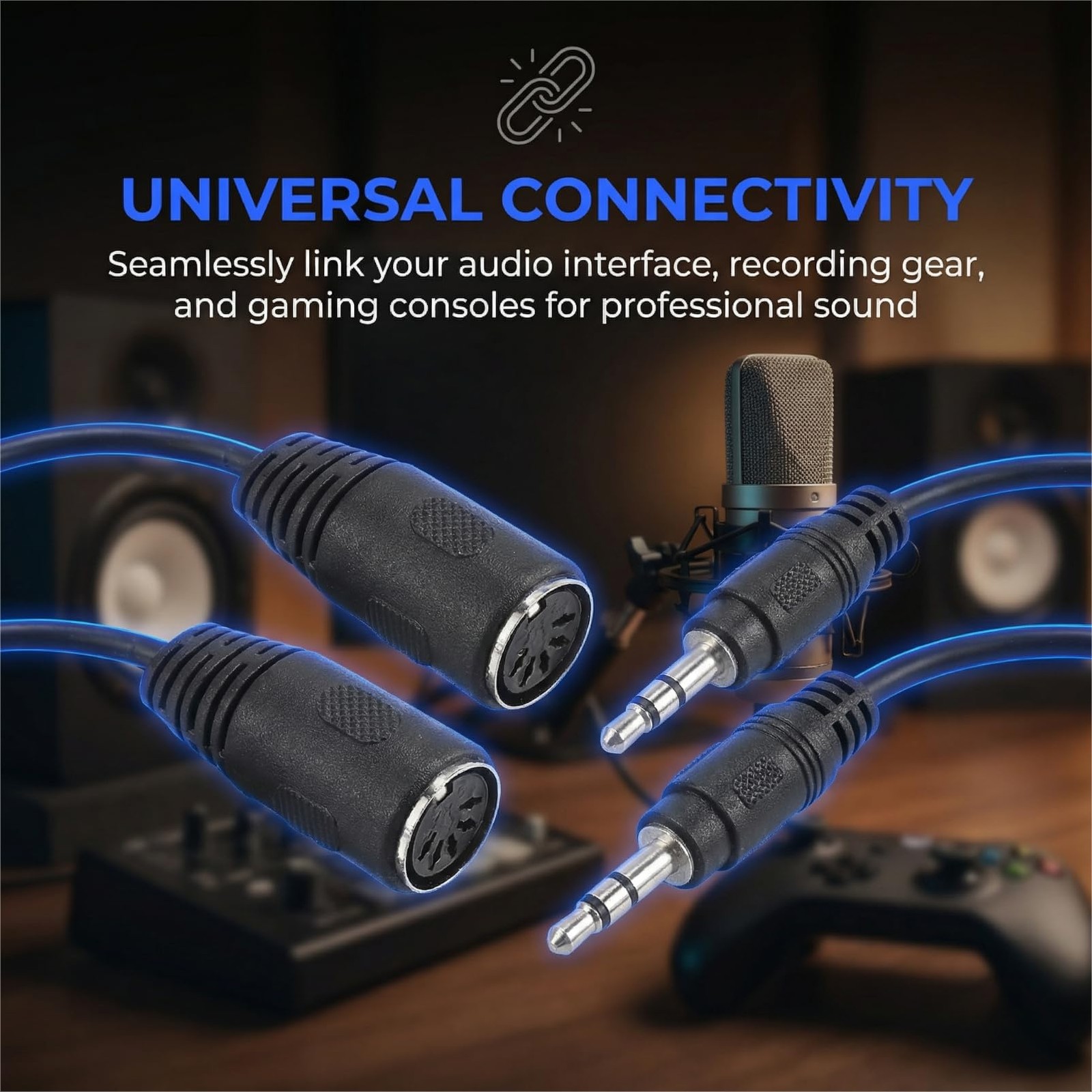 2PCS Type-A 5-Pin MIDI Female to 3.5mm Male TRS Adapter 14 inches