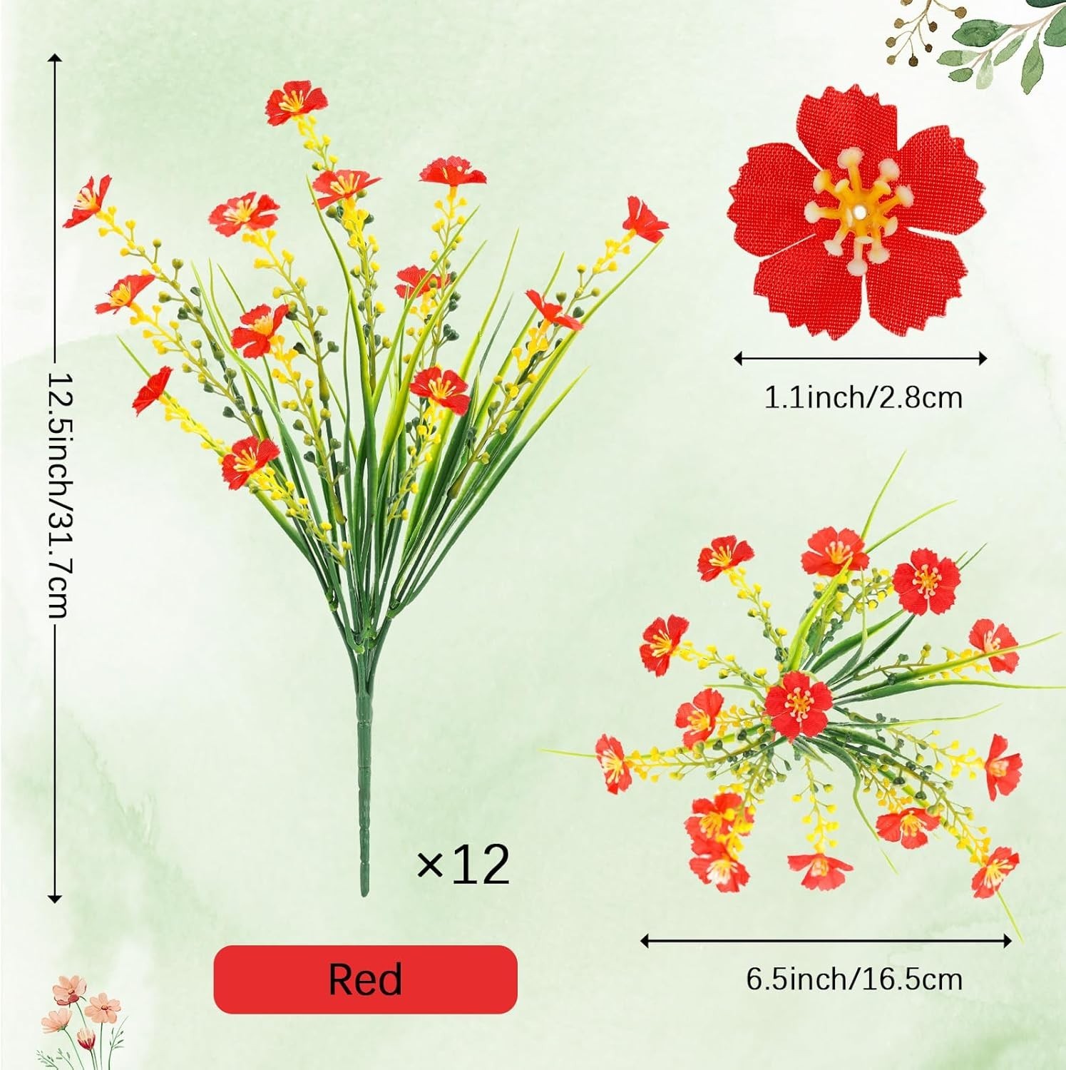 12 Bundles UV Resistant Red Artificial Flowers – Perfect Indoor & Outdoor Decor