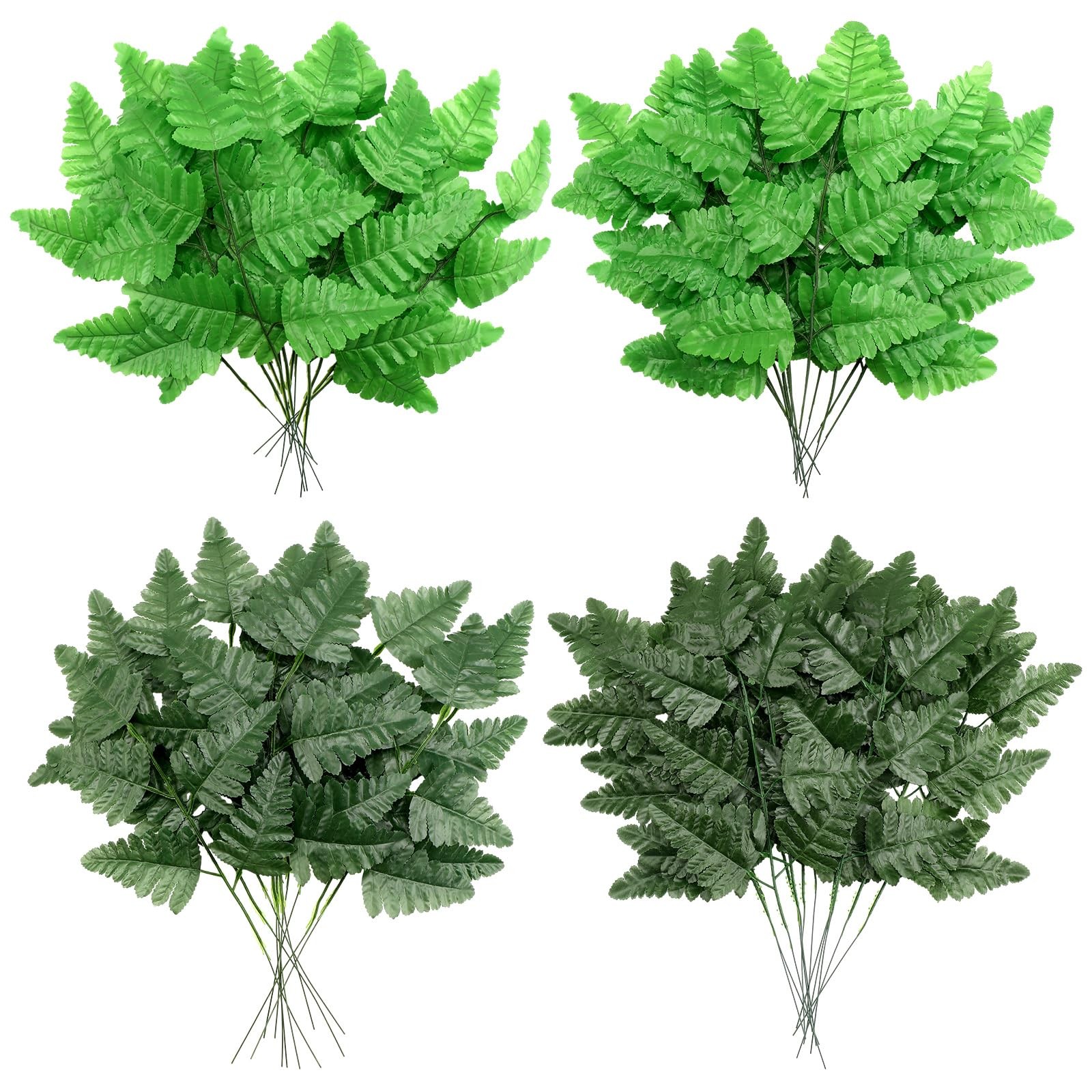 48 Pcs Spring Artificial Silk Leather Leaf Fern Stems 4 Styles Wedding Greene…