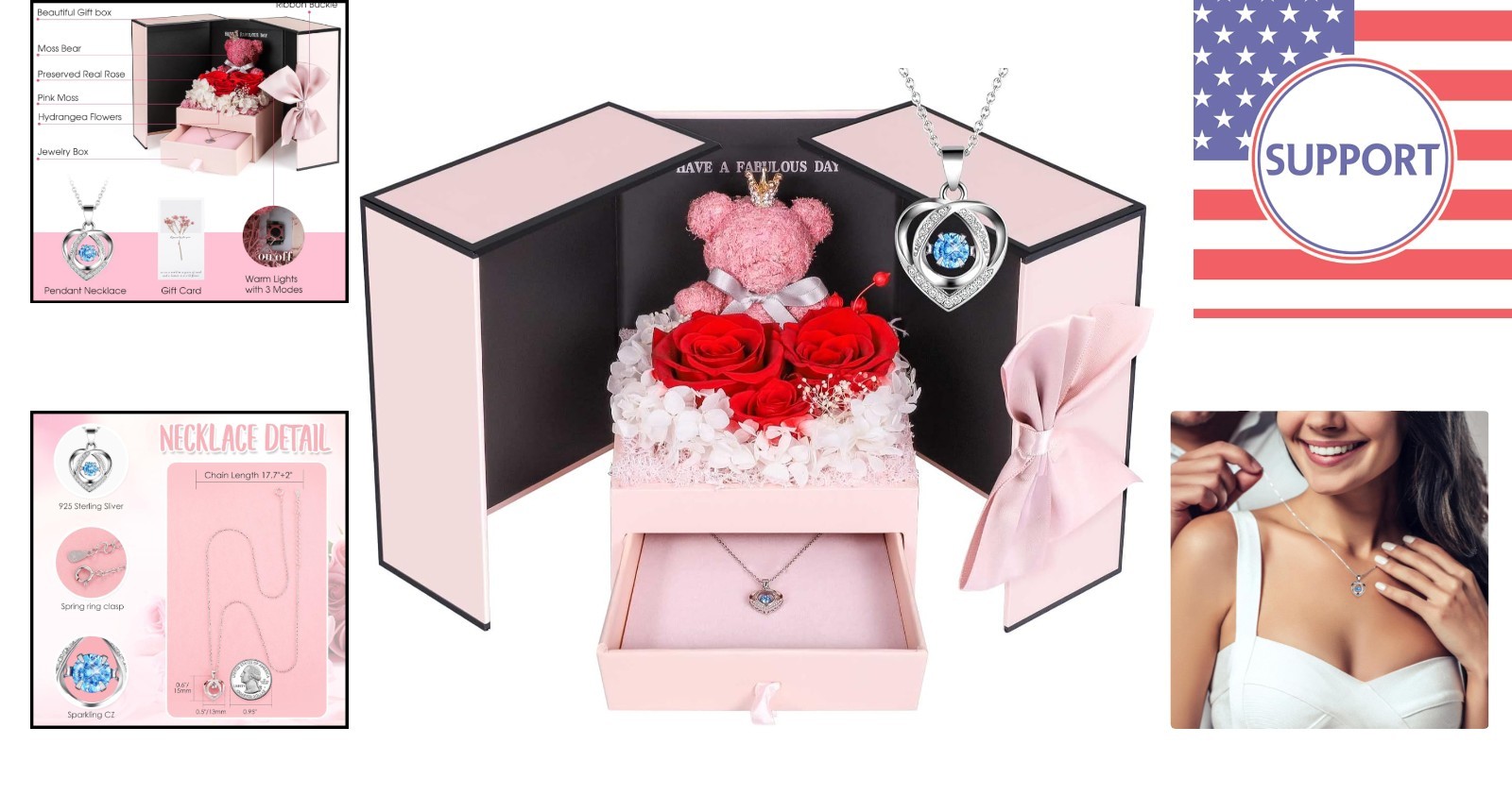 Enchanting Preserved Roses and Hypoallergenic Sterling Silver Necklace Gift