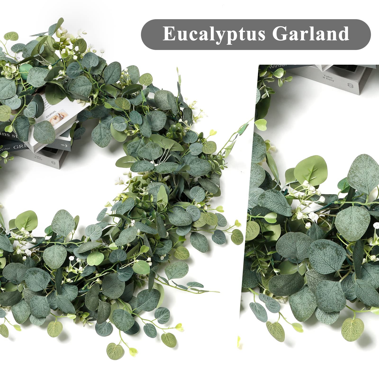 4 PCS Artificial Eucalyptus Garland 5.9FT Faux Silver Dollar Greenery Garland…