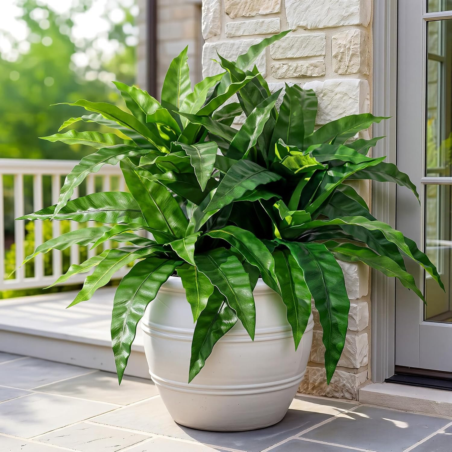 4 Pcs Artificial Plants Outdoor, Artificial Bird Nest Fern Stems, 3D Real Touch