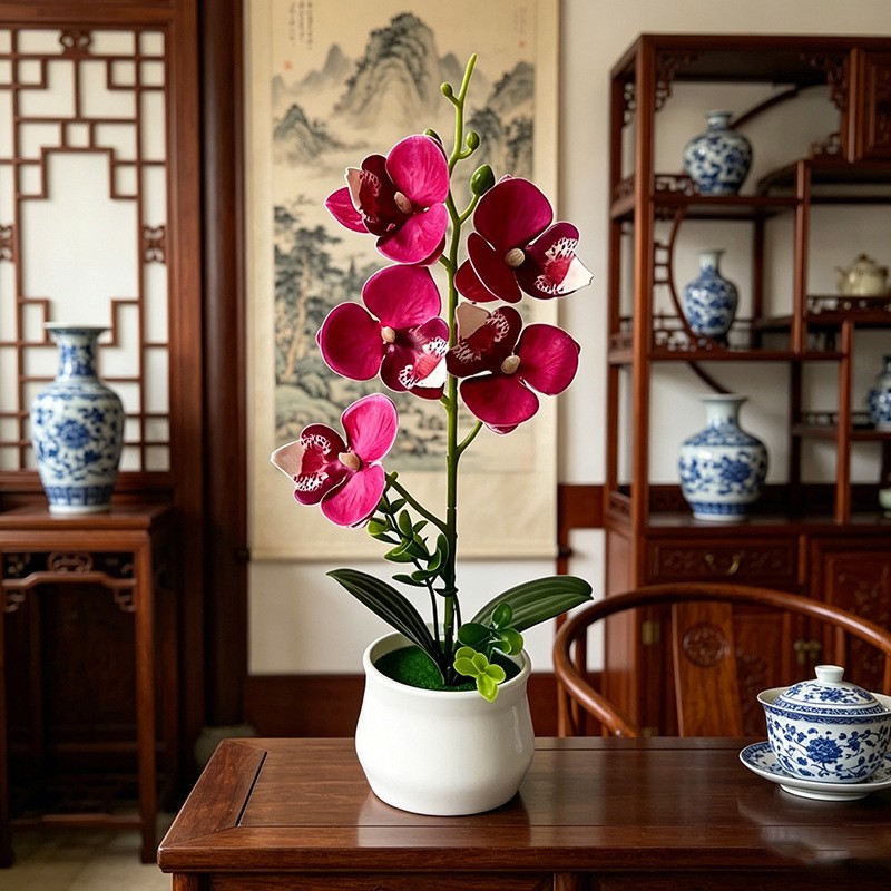 5pcs Phalaenopsis Artificial Flower Potted Plants 29cm for Indoor Outdoor Decor