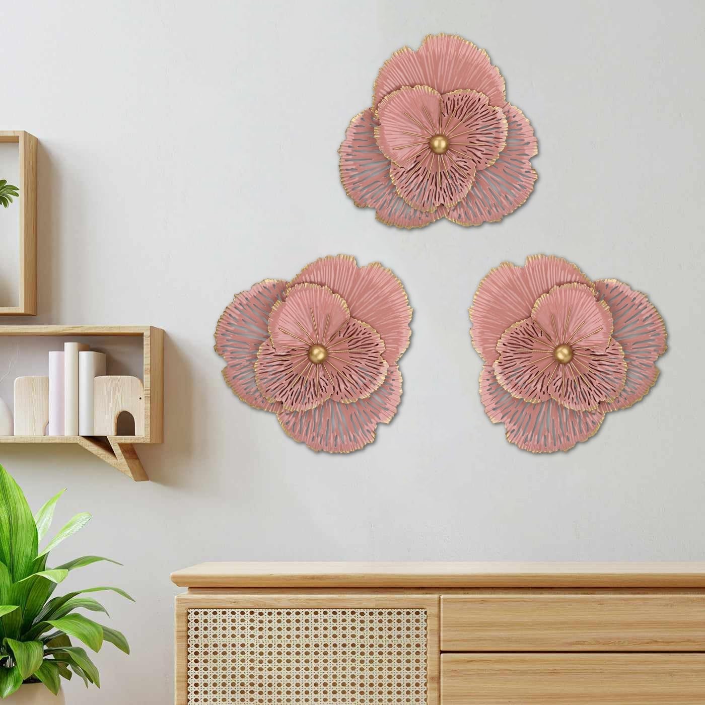 3pcs metal flower wall art 10inch rustic modern floral sculpture 3d decor