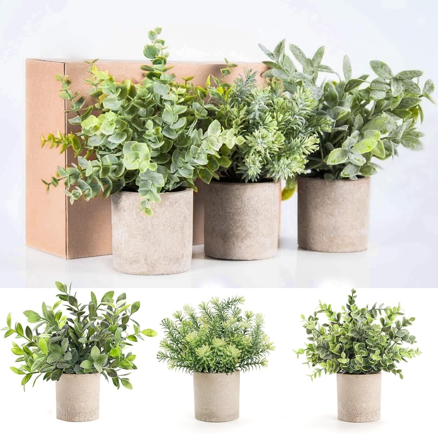 3 Pack Mini Faux Eucalyptus Plants Indoor Decor for Office and Home