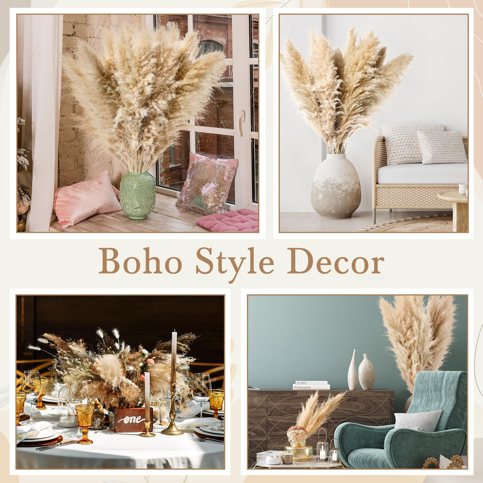 30Pcs 46 Inch Fluffy Tall Pampas Grass Decor Bulk, Natural Dried Pampas Grass Bo
