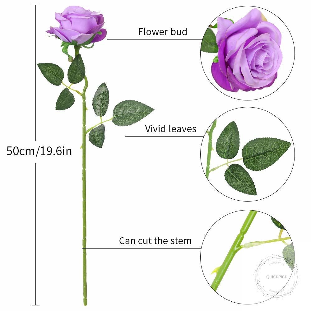 10PCS Artificial Roses Flower with Stems Slik Fake Flowers Bouquet Realistic Lon