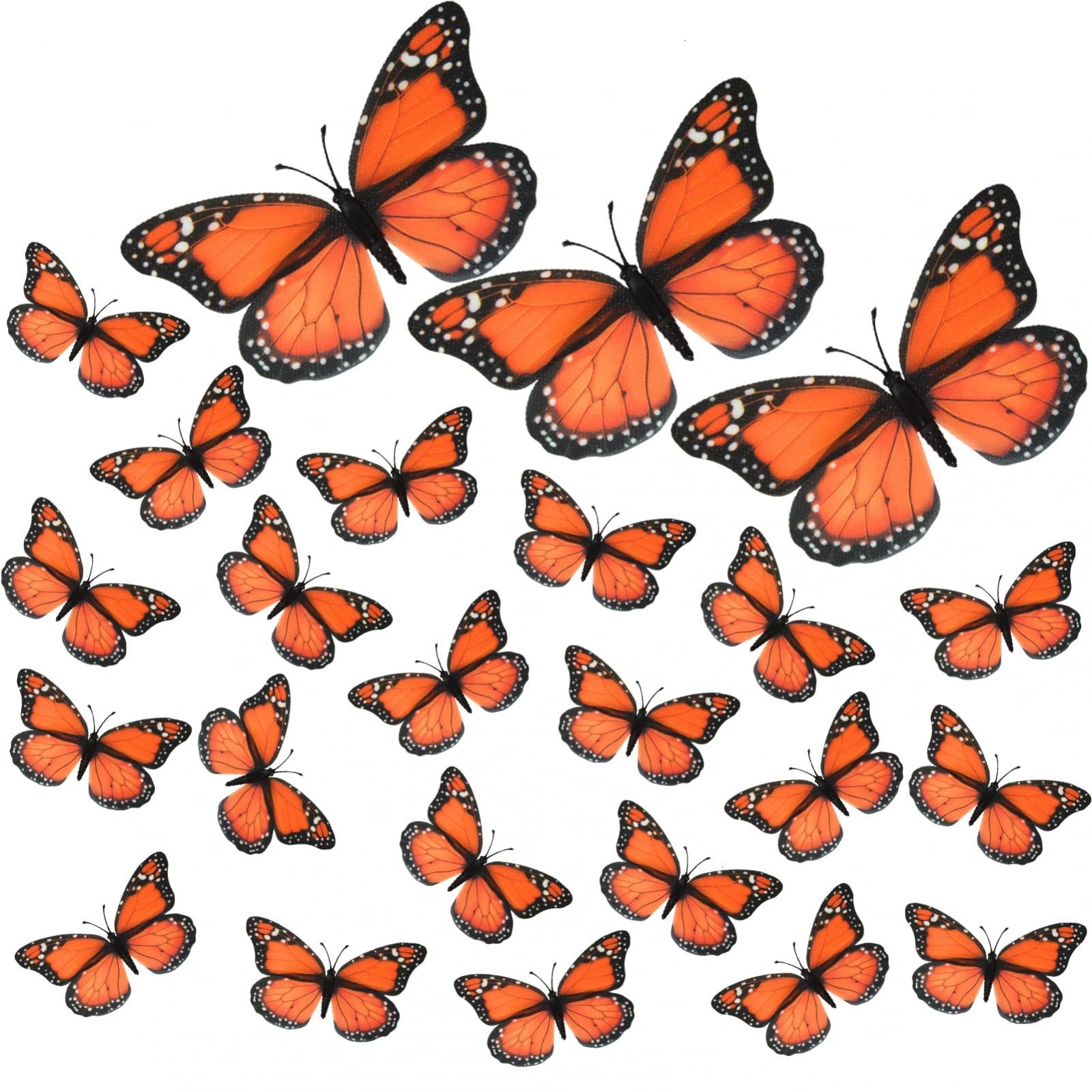 24 Pcs Monarch Butterfly Decorations – Orange Fake Butterflies for Crafts, Wall