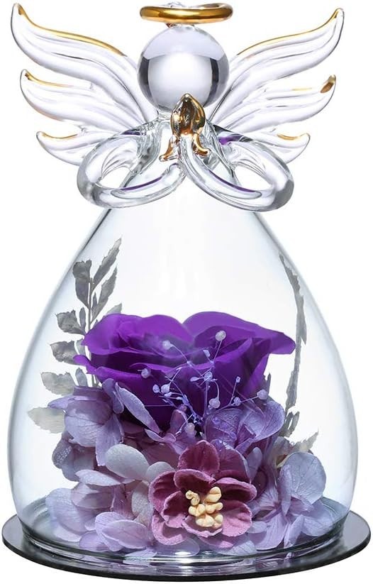 Long-Lasting Preserved Rose in Angel Figurine – Timeless Gift for Mom or Grandma