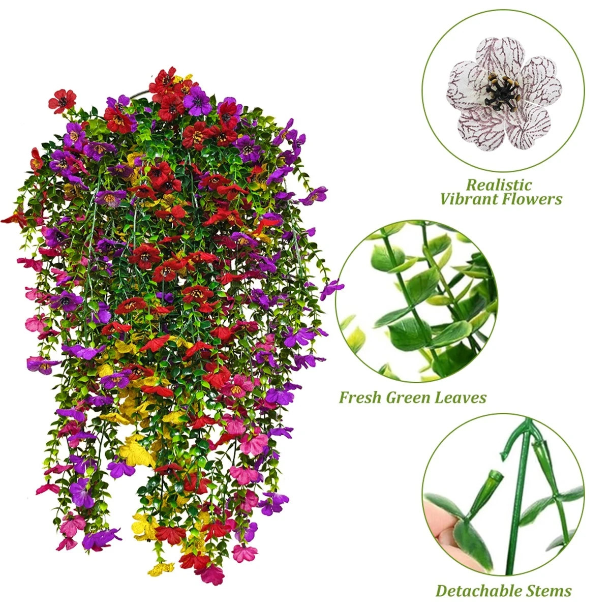 4 Pcs Artificial Hanging Flowers UV Resistant Outdoor Garden Silk Plants
