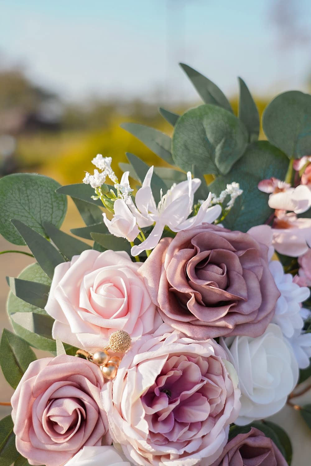 2 PCS Small Wedding Arch Artificial Dusty Rose Blush Flowers Welcome Sign Decor