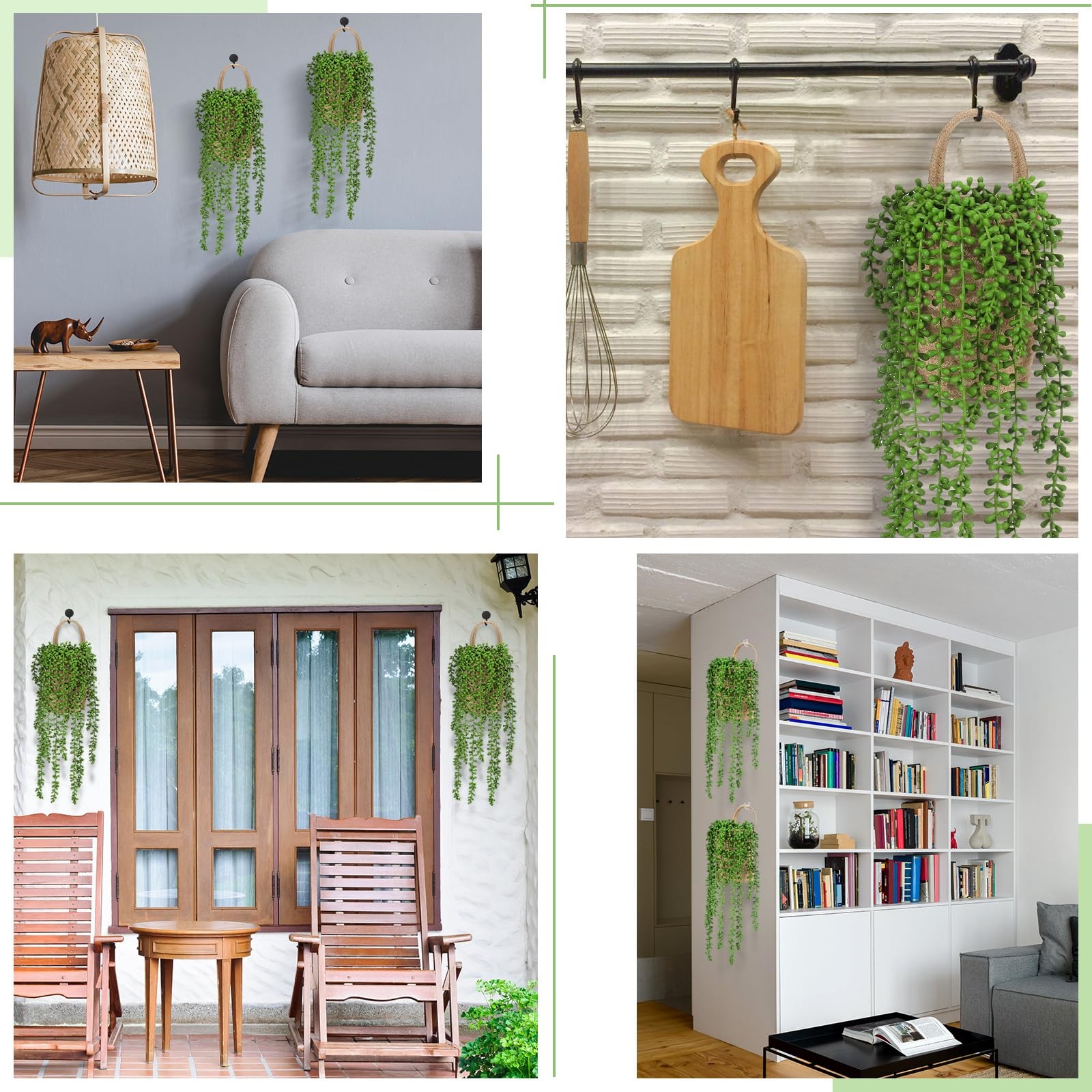 2 Pack Wall Hanging Rope Baskets with 4 Pcs Faux Strings of Pearls Plant Jute…