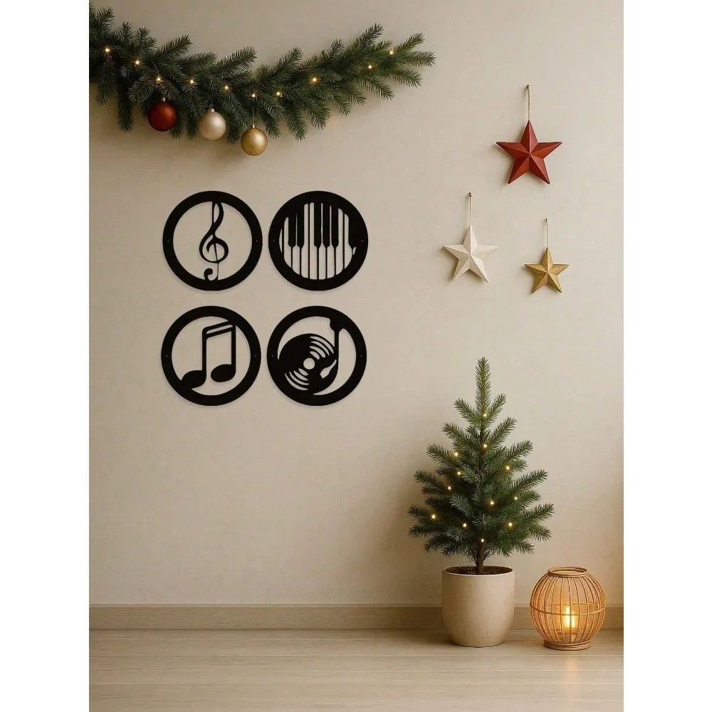 4-Piece Music Note Black Iron Metal Wall Art Set – Vintage Home Decor