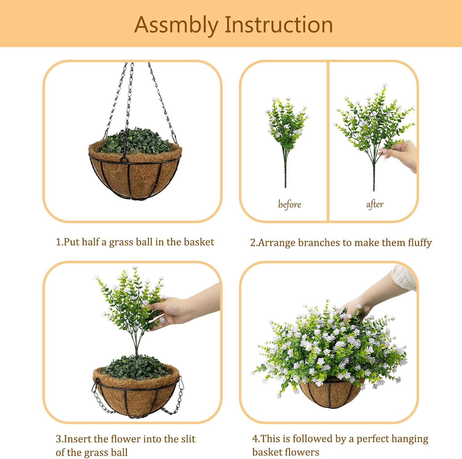Realistic UV Resistant Artificial Hanging Flower Basket for Outdoor Decor