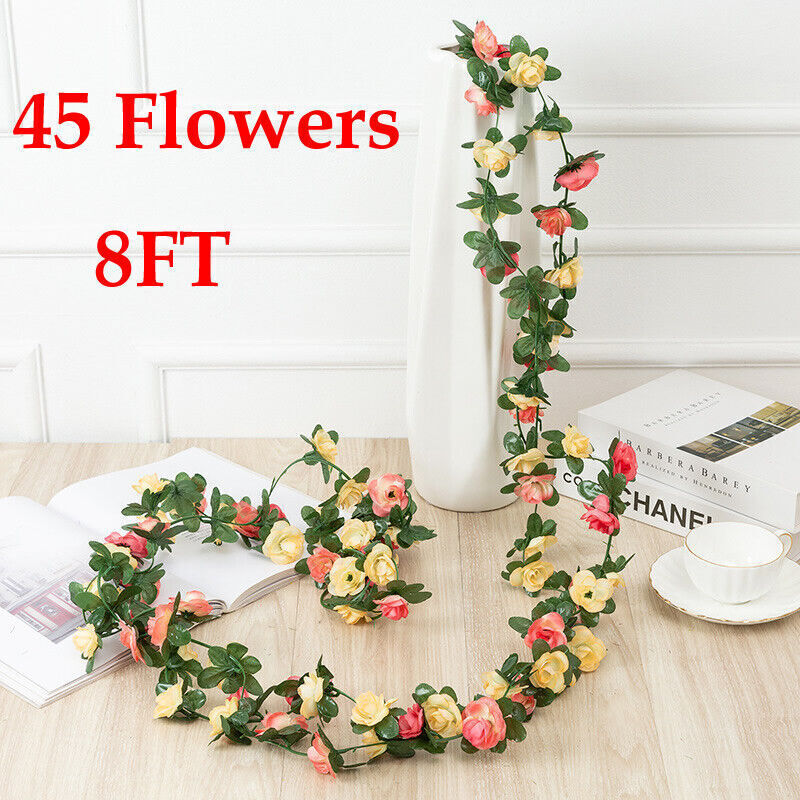 45 Flowers 8Ft Artificial Flower Rose Fake Hanging Garland Party Wedding Decor