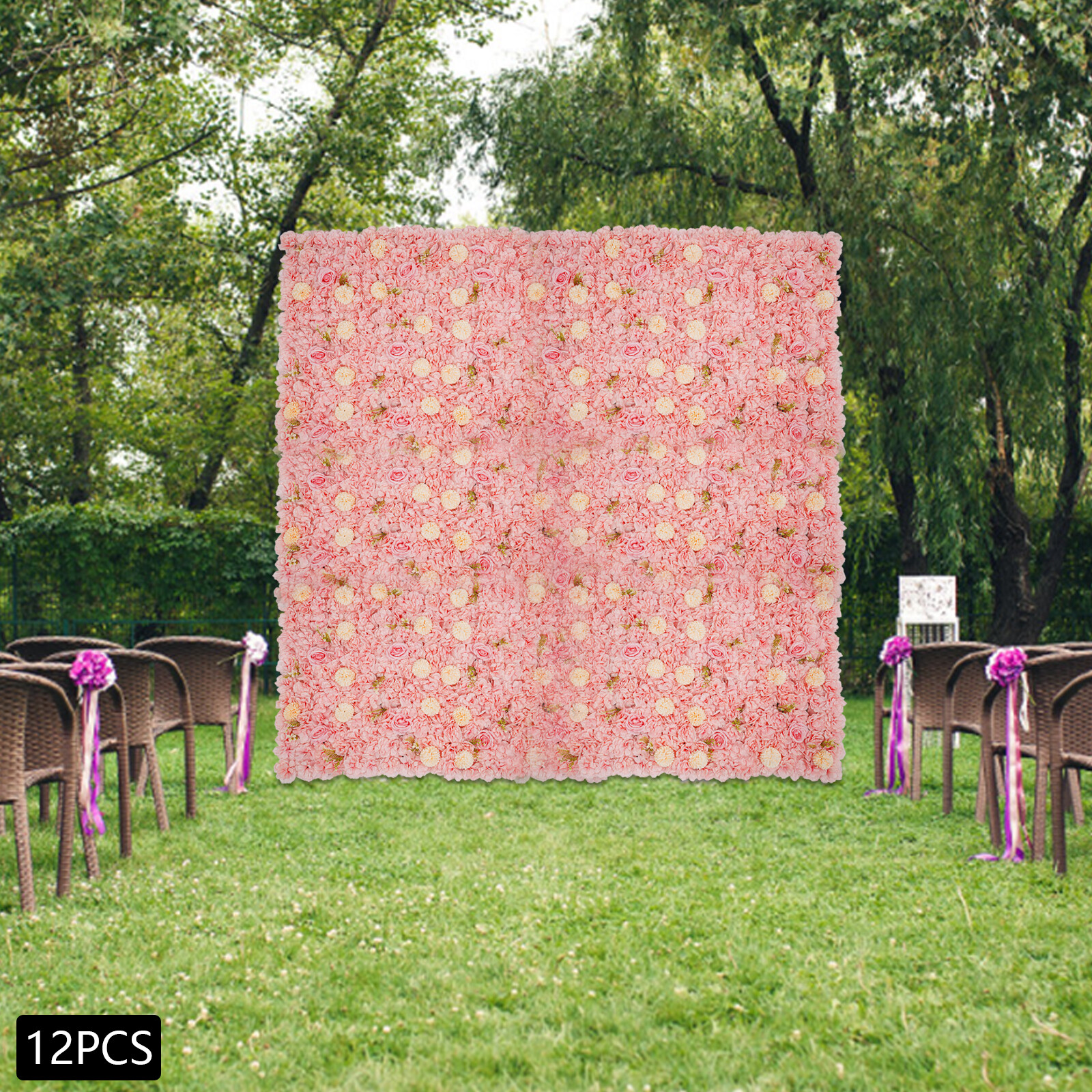 3D Flower Wall Panel-12 Pieces Artificial Flower Wall Background Silk Rose Mat