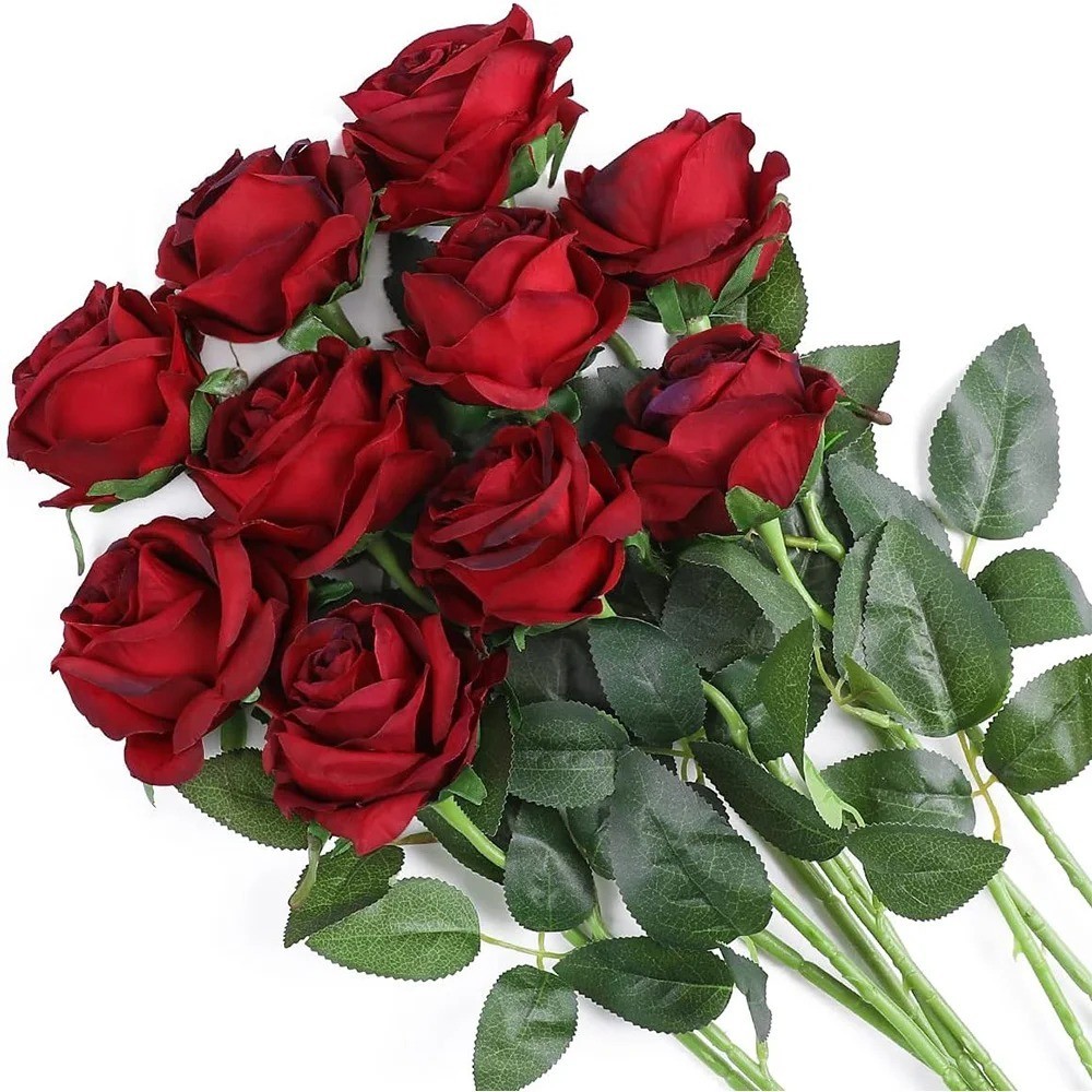 1/3/5/10/20Artificial Rose Flowers Red Realistic Fake Rose Branch Wedding Decor