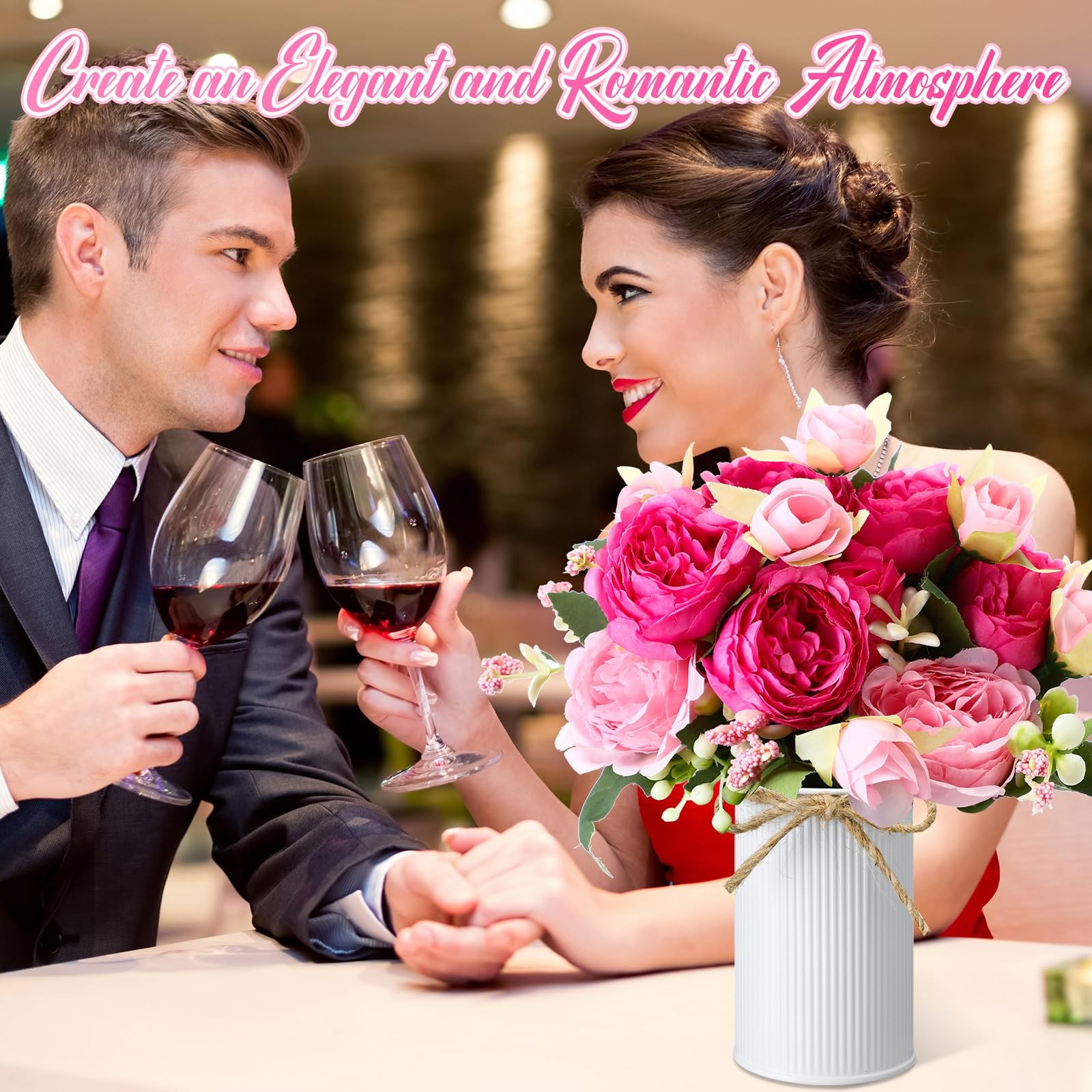 3 Sets Artificial Peonies Flower Peony Bouquet with Galvanized Metal Pot Silk…