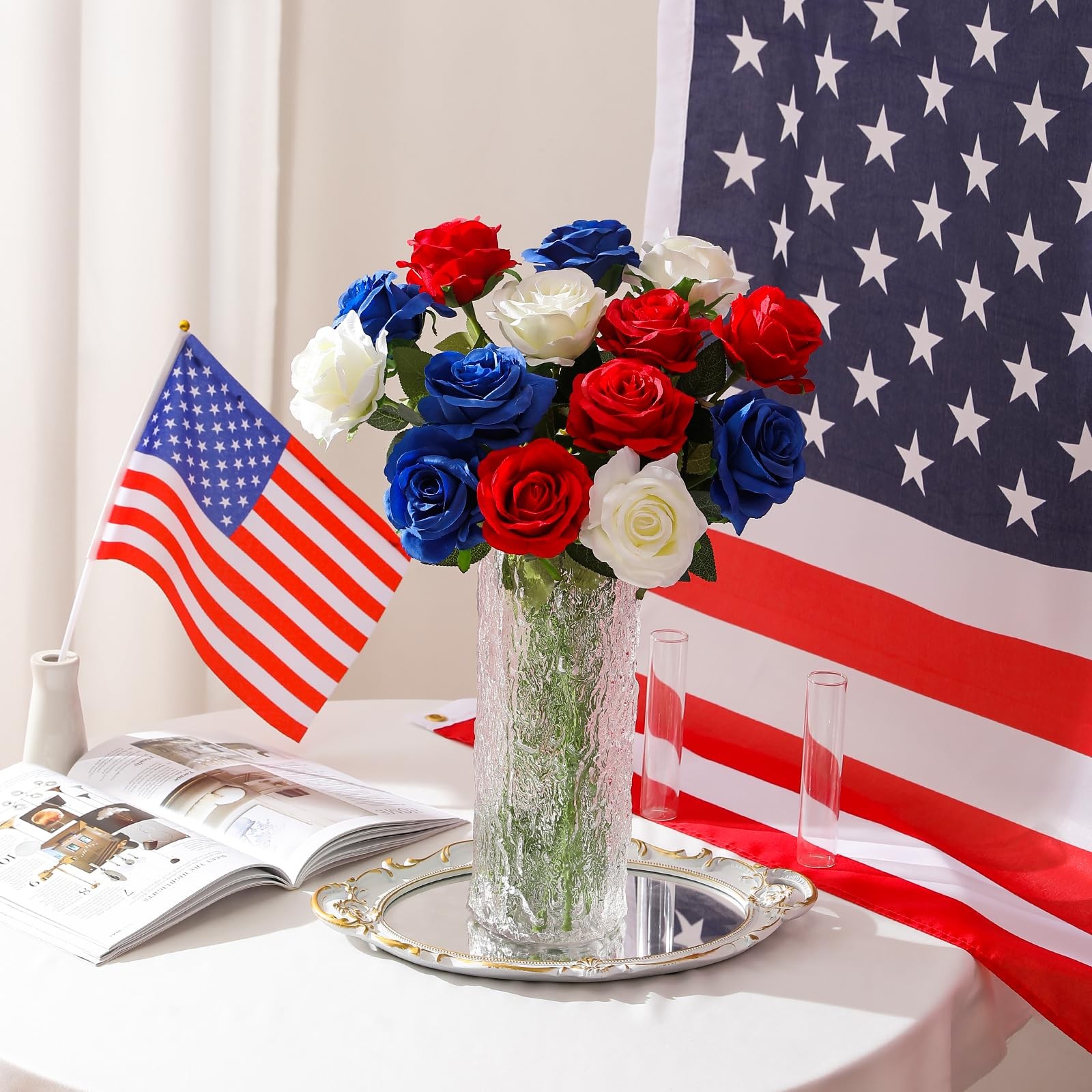 12PCS Artificial Silk Flowers Realistic Roses Bouquet Long Stem for Home Wedd…