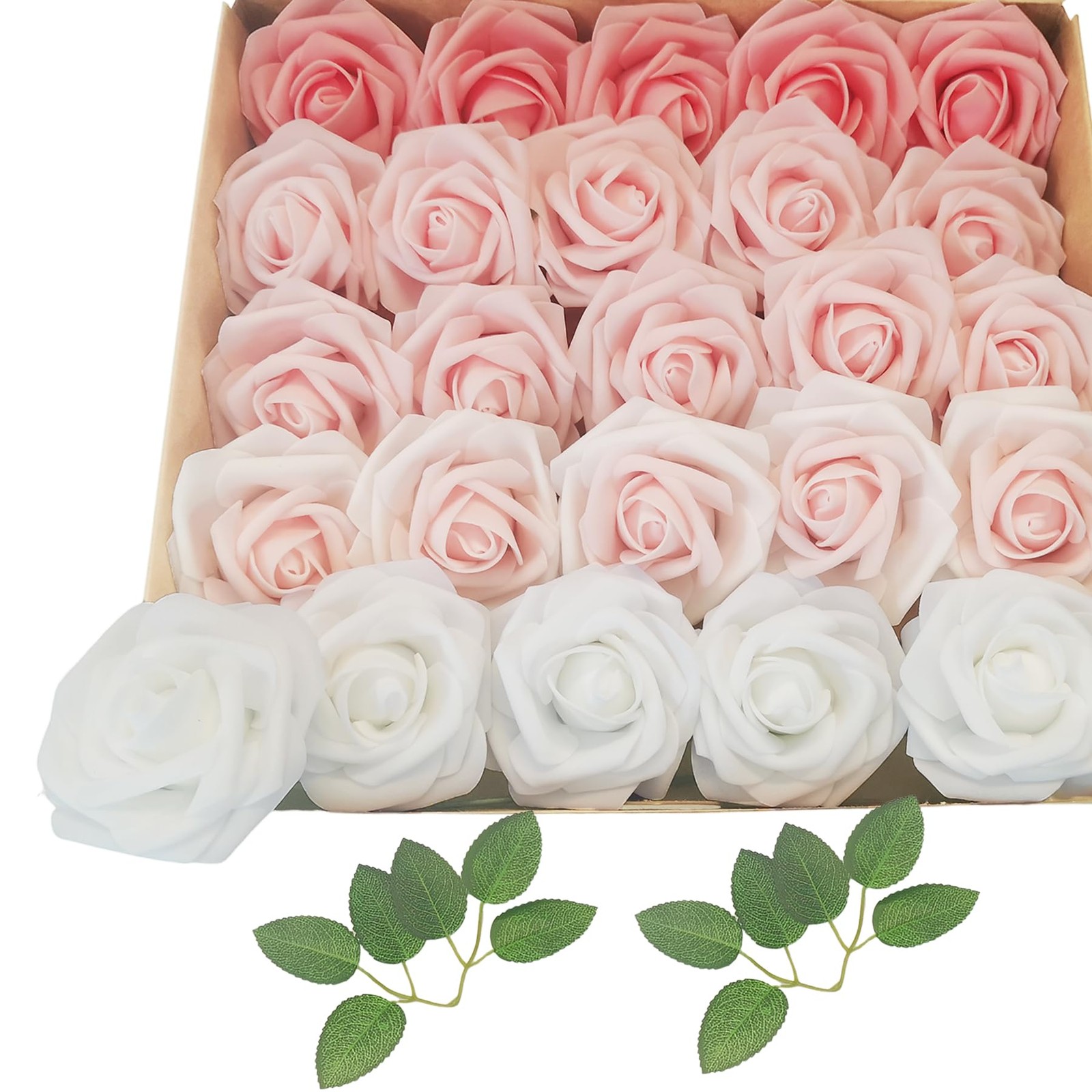 Artificial Flowers 25pcs Roses, Shade of Blush Pink Foam Fake Rose Faux Flowe…
