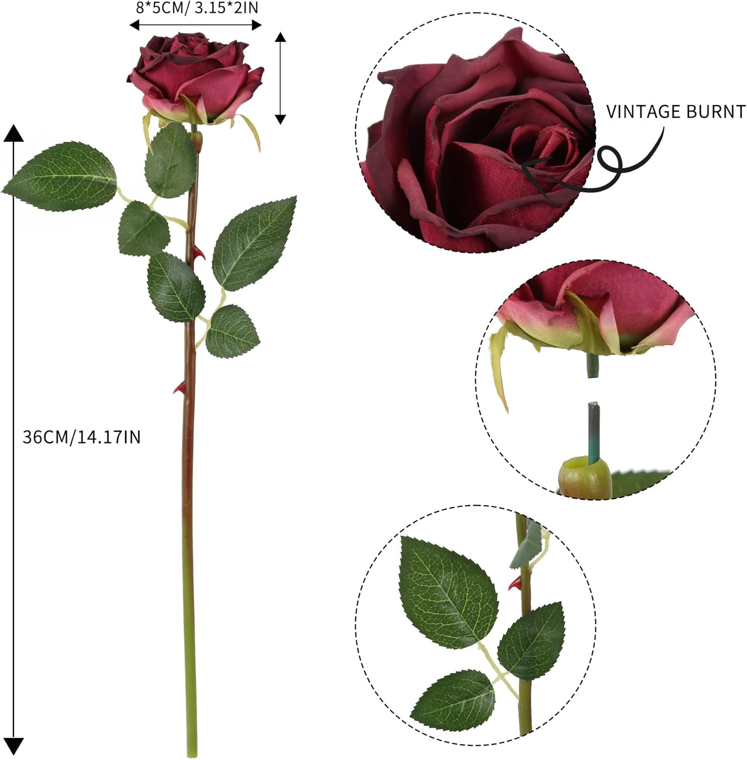 Burgundy Roses Artificial Flowers 12PCS Roses Flowers Heads Dried Silk Flowers B