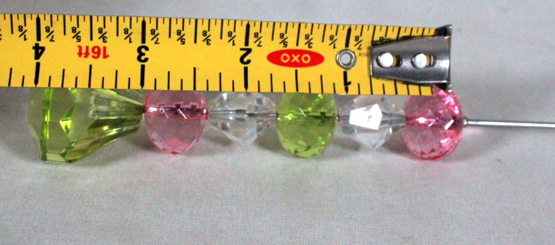 SET OF 4 FAIRY GARDEN GREEN PINK & CLEAR ACRYLIC CRYSTAL BEADED STAKES WANDS 16″
