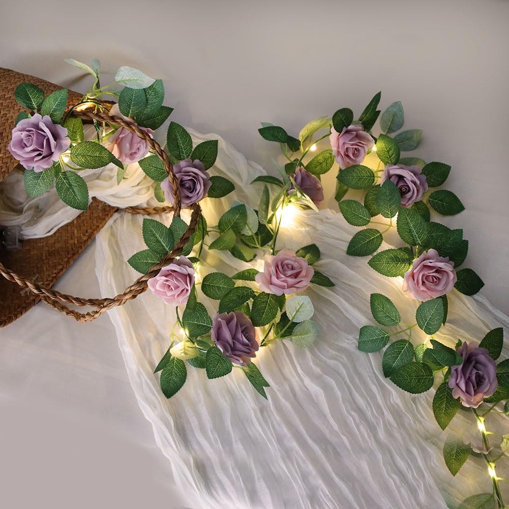 6FT Artificial Flower String Lights Battery Operated Rose Floral Garland with…