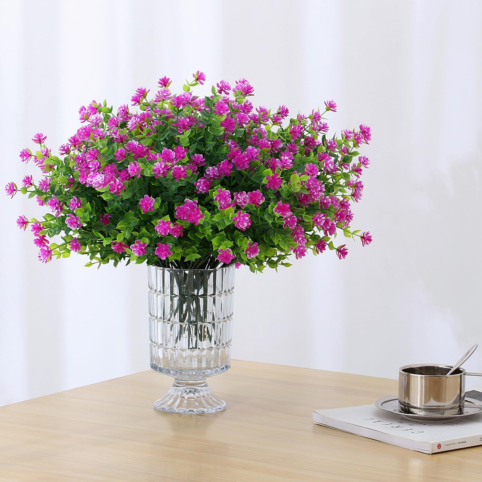 Artificial Flowers Outdoors UV Resistant, Fuchsia, 8 Bundles